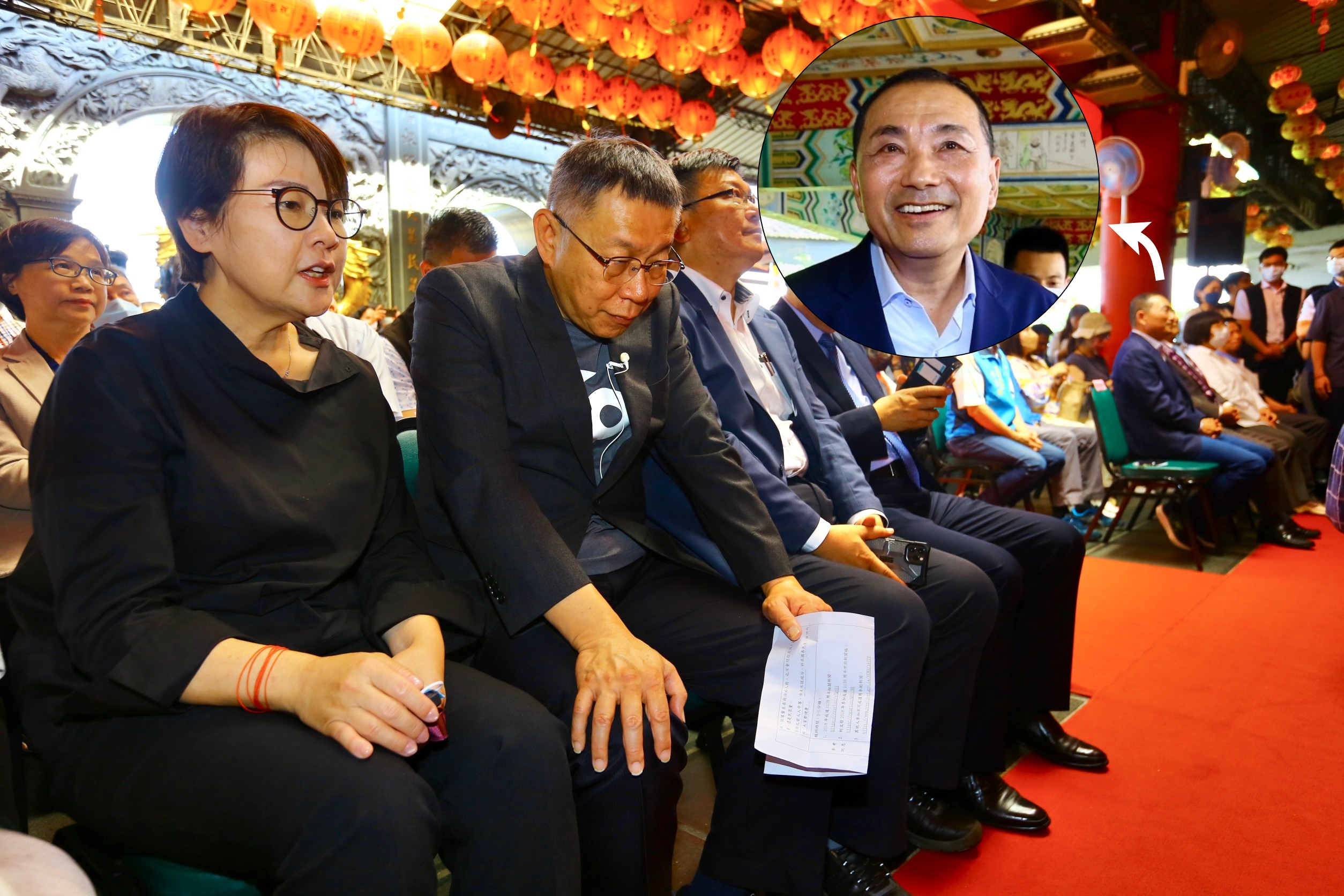 柯文哲和侯友宜今在木柵指南宮活動同台，2人到場、離場時間錯開，座位也被安排在兩側，全程沒有互動。