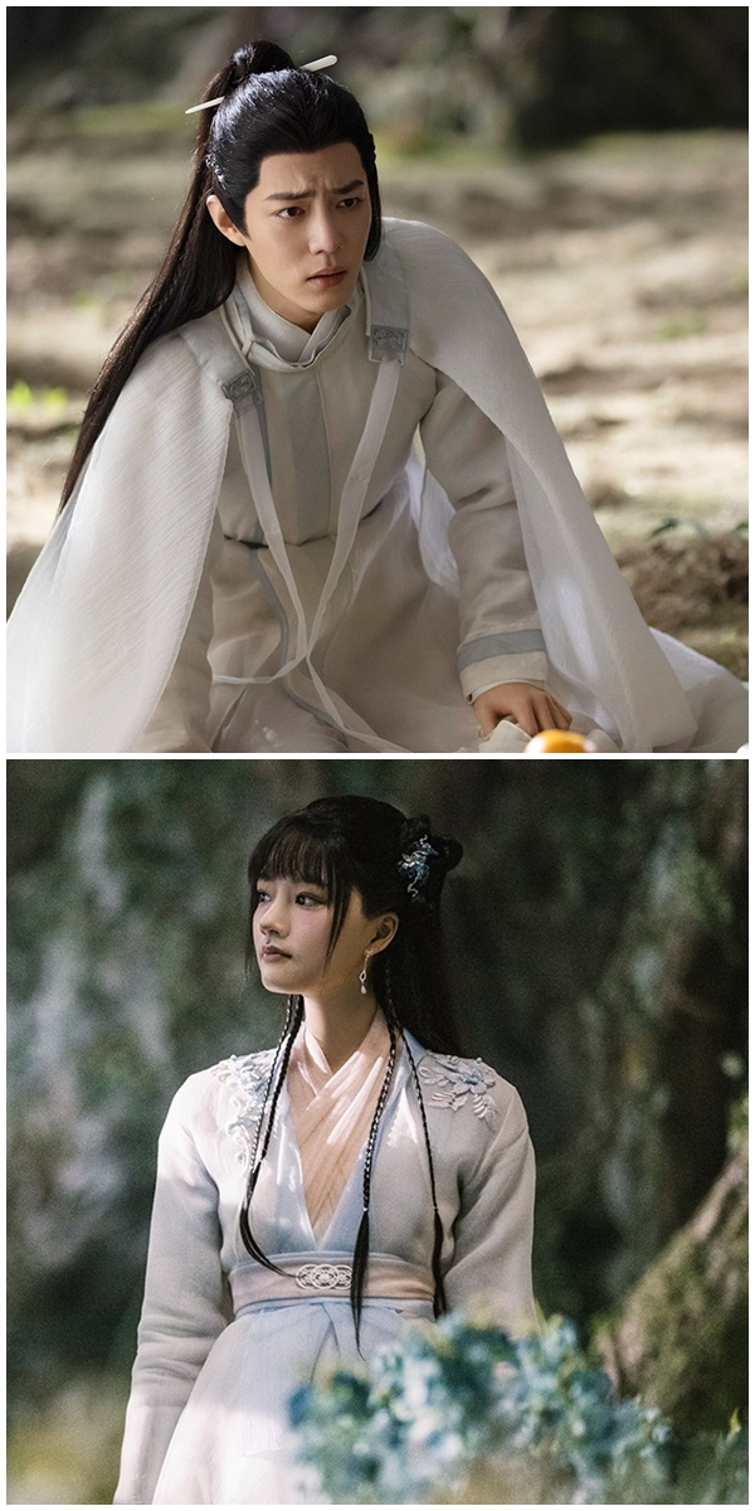 肖戰（上圖）哭戲唯美，全新預告他與任敏（右）的意外之吻引粉絲期待。（iQIYI提供）