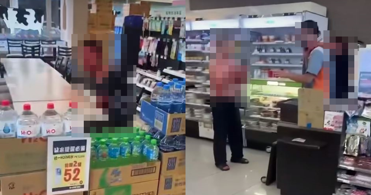 男子持榔頭殺妻後再追殺兒子到超商，所幸店員及時制止保護少年。（翻攝畫面）