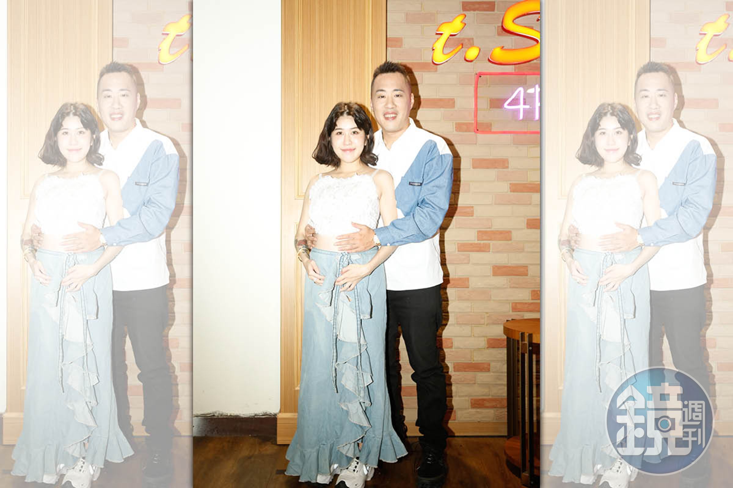 柔柔（左）與余祥銓（右）登記結婚後，首次公開露面。