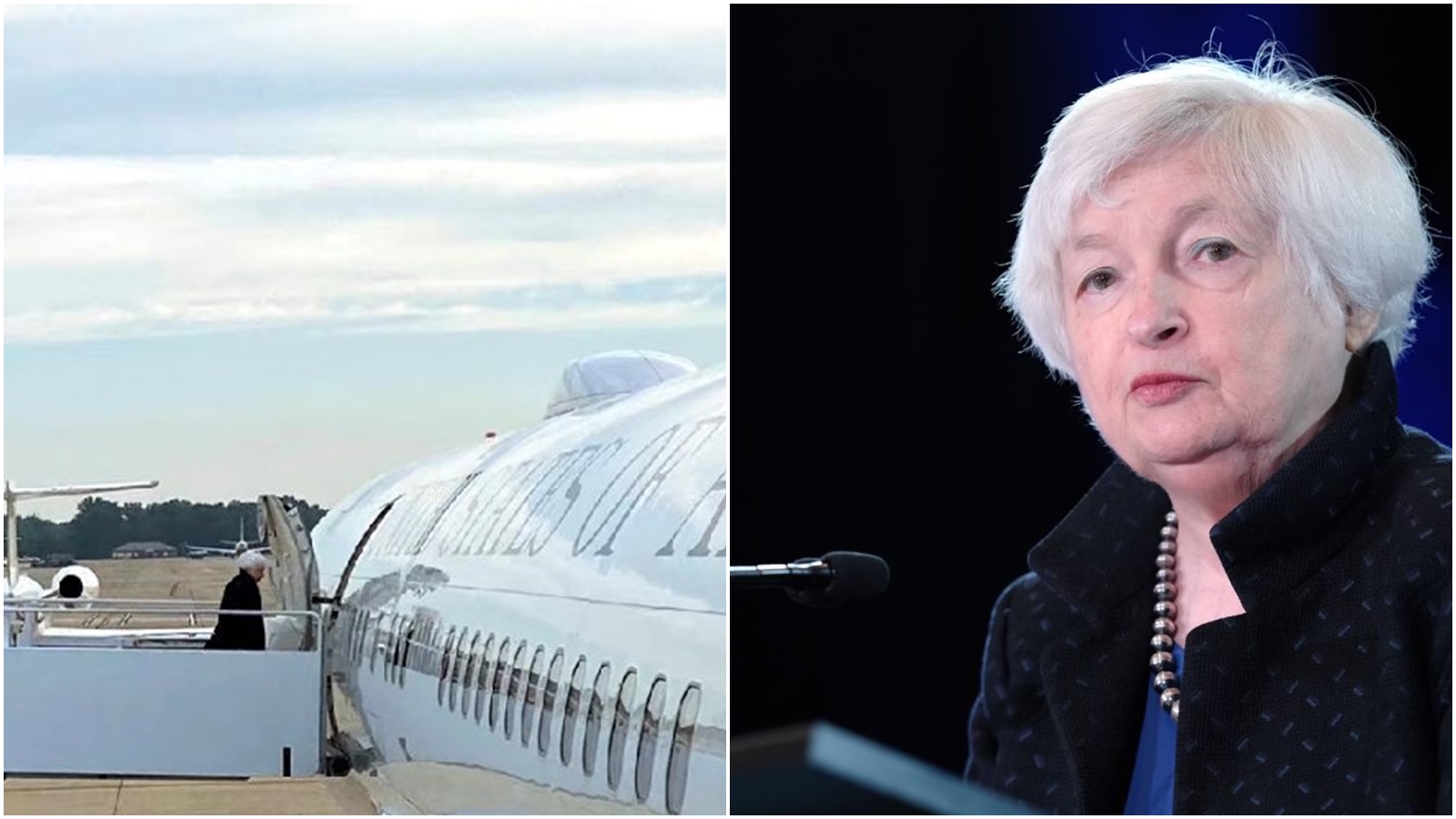 美國財政部長葉倫下午已搭乘班機抵達北京，預計將與中國的高級官員會面。（翻攝自推特@SecYellen、微博＠後沙月光本尊）
