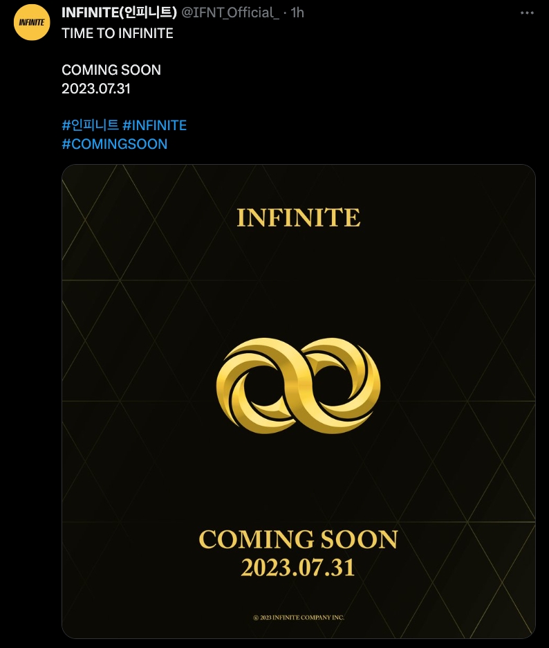 INFINITE官方社群上午公布INFINITE COMEBACK AGAIN巡演，台北也是其中一站。（翻攝D.Show 臉書）