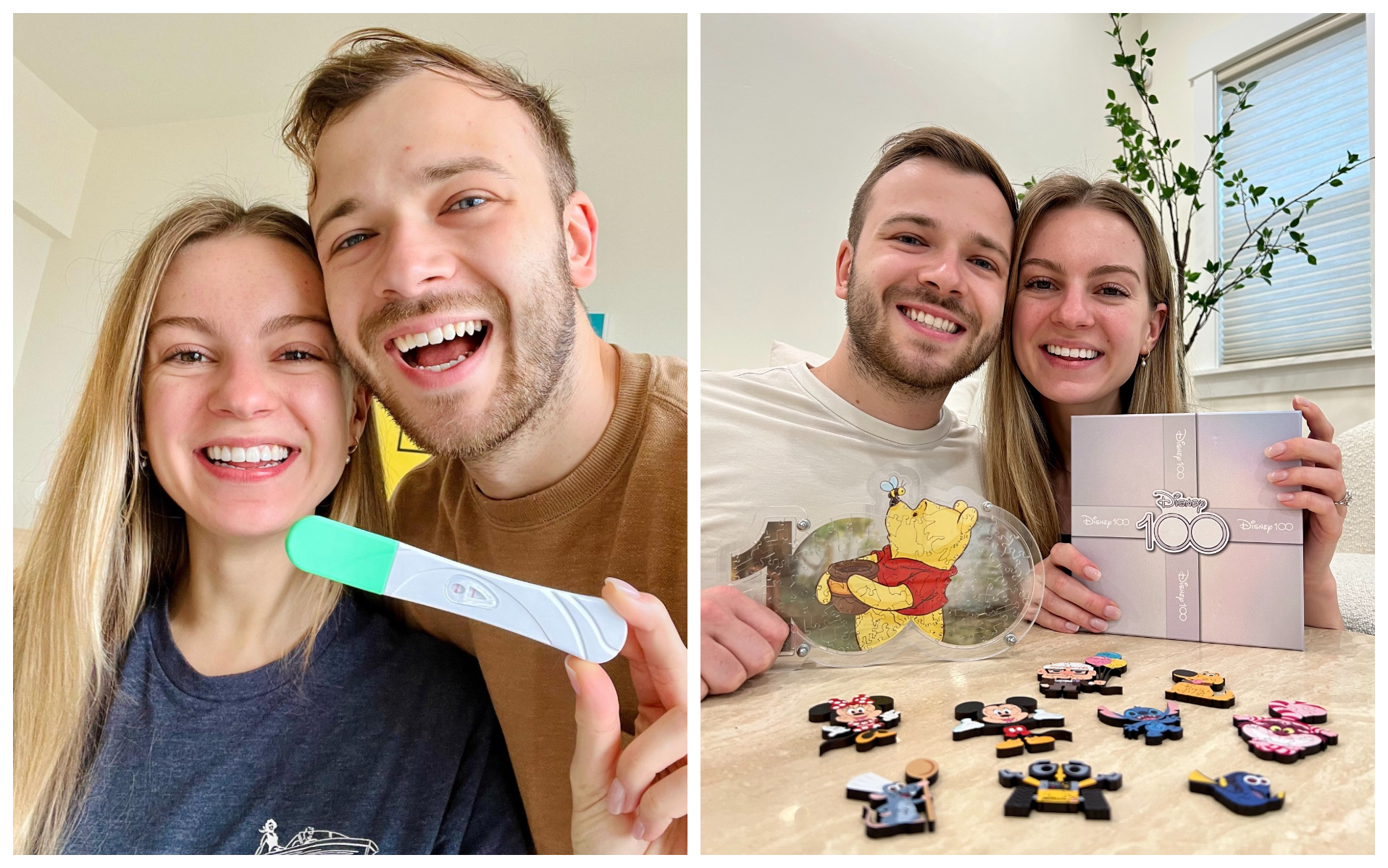 莫彩曦秀出「兩條線」驗孕棒（左圖），宣布懷孕。（翻攝莫彩曦臉書）