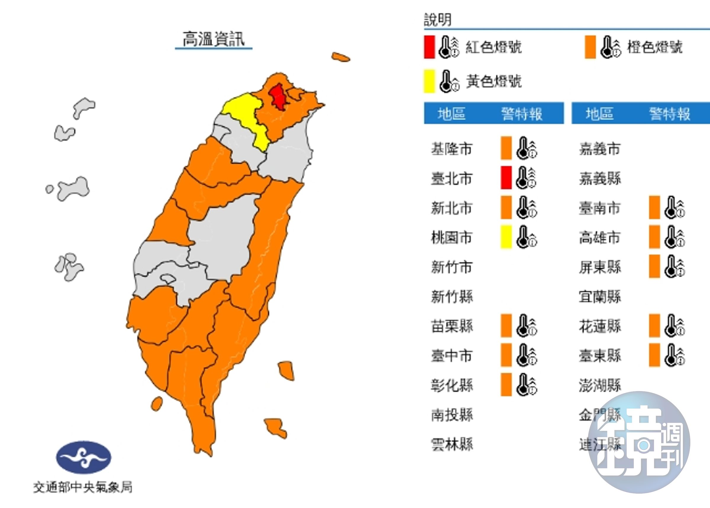 中央氣象局發布高溫資訊。（中央氣象局提供）