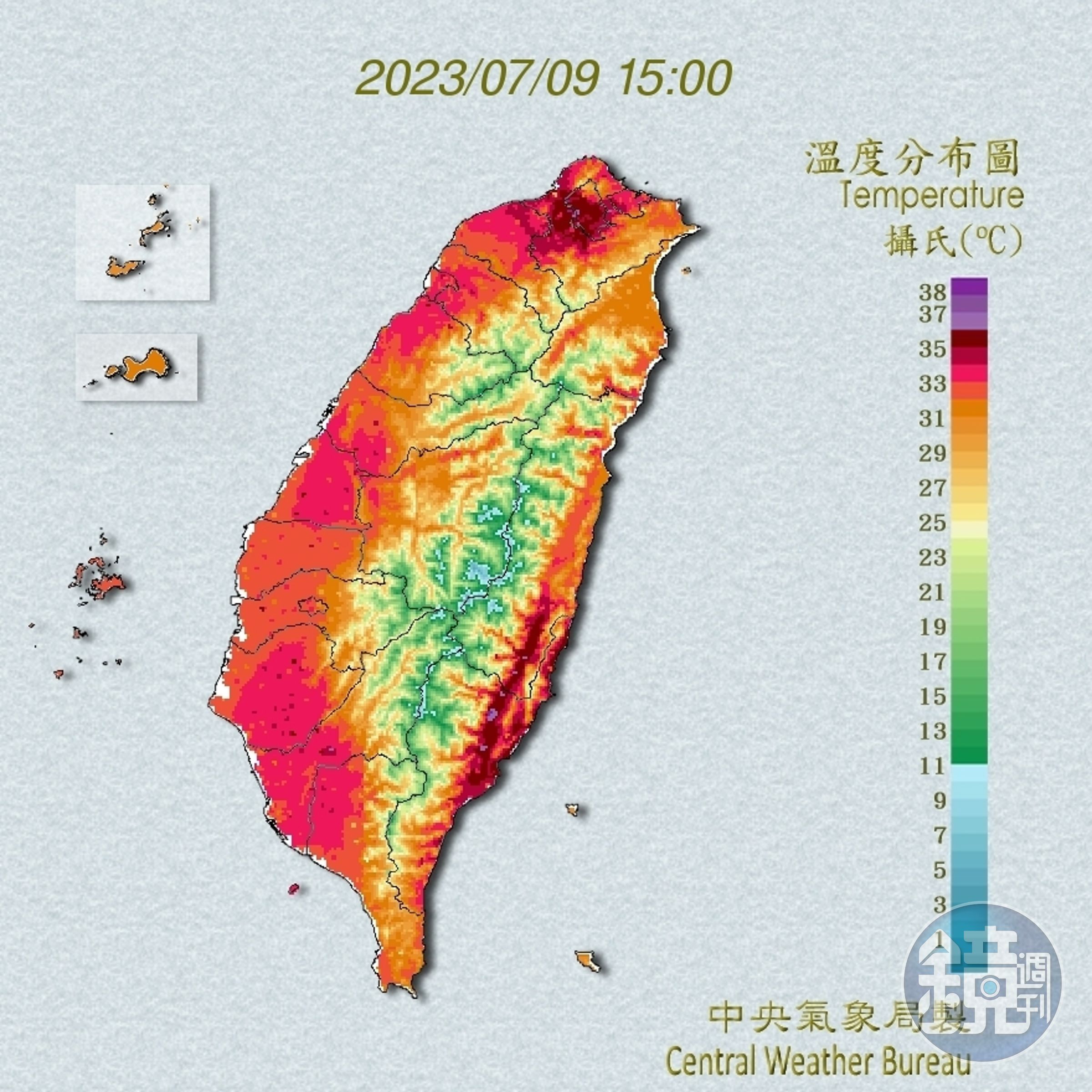 今日台灣依舊熱到像紅番薯。（中央氣象局）