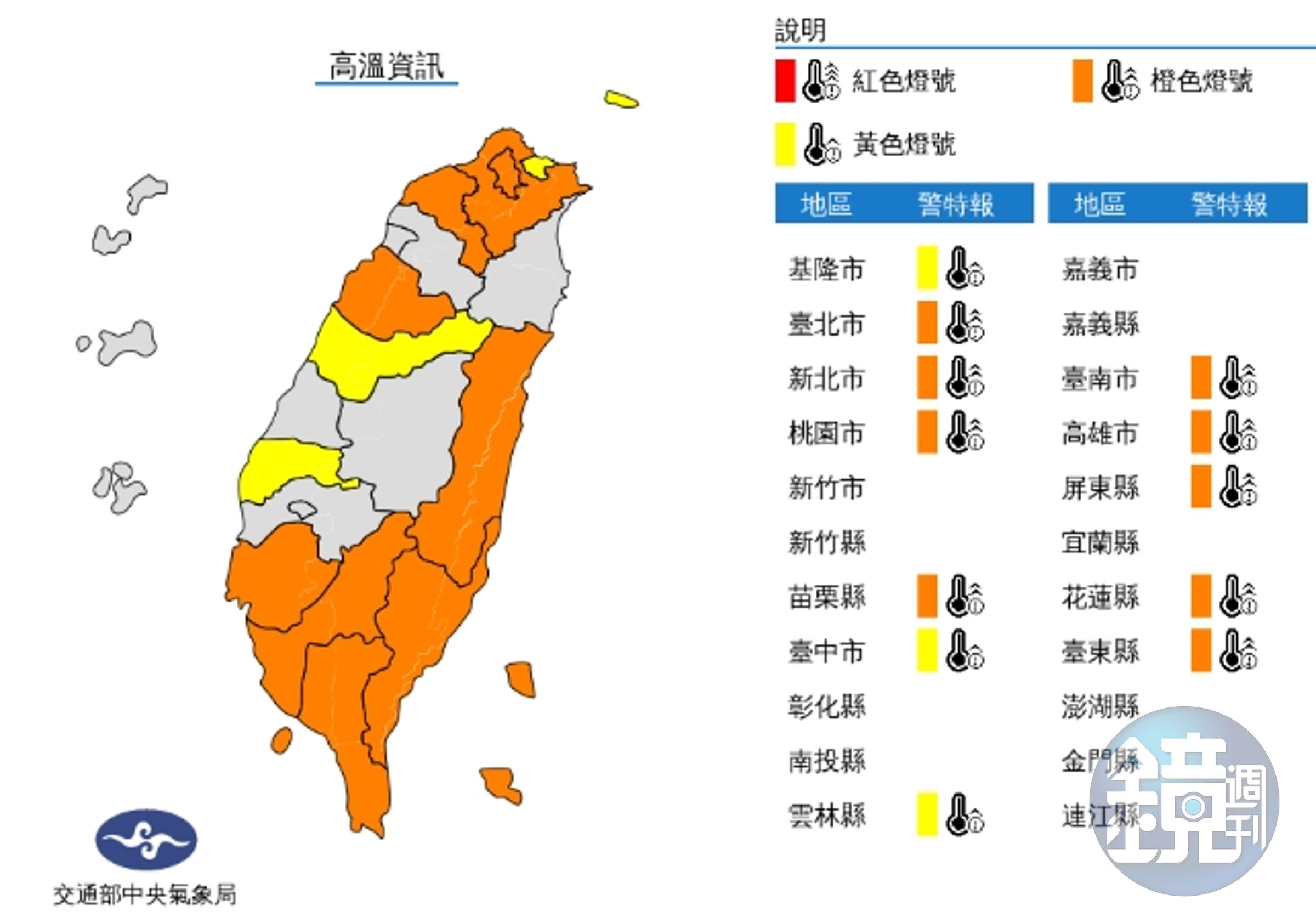 中央氣象局發布高溫資訊。（中央氣象局提供）