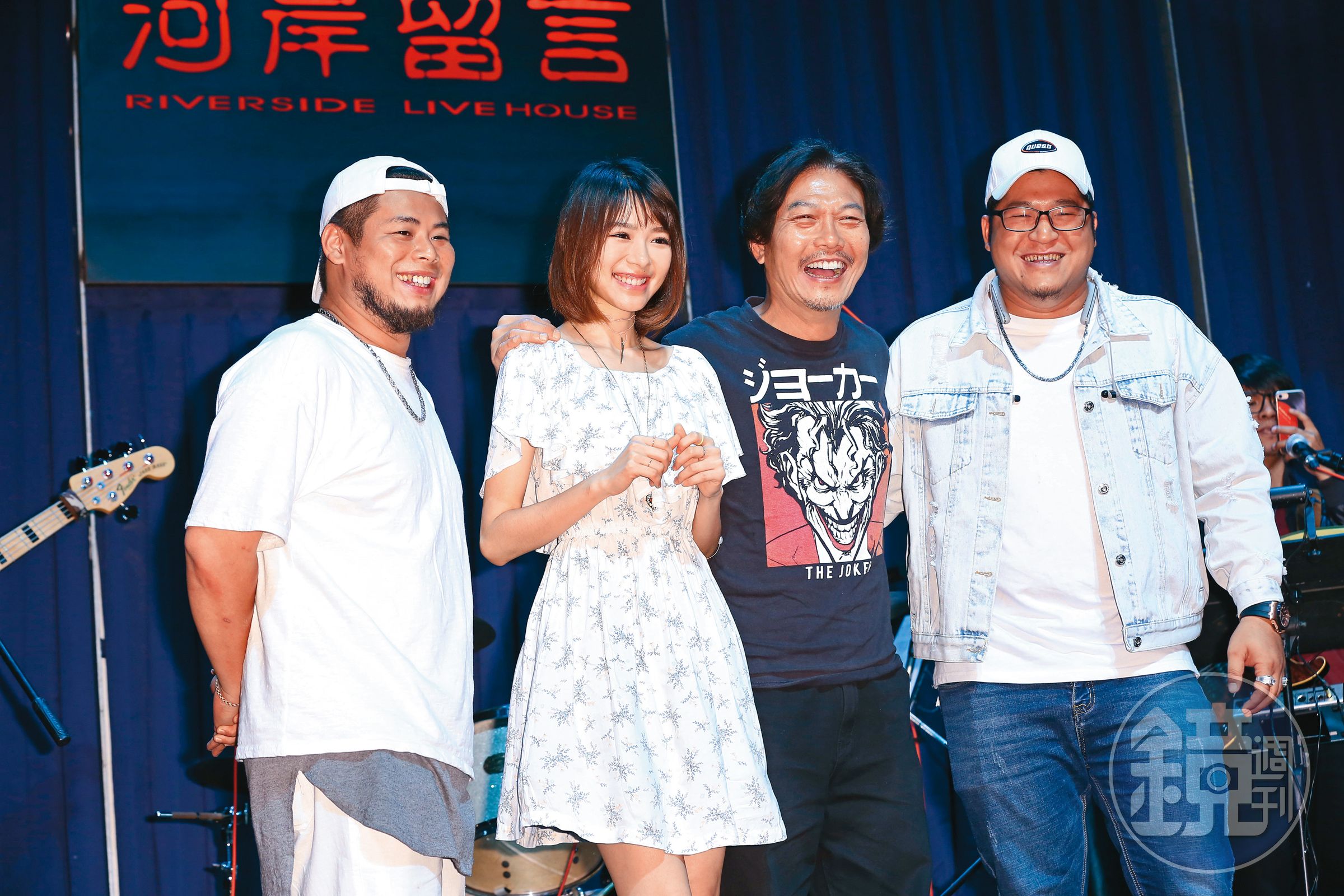 草爺(右起)、錢小豪、林明禎和游否希多年前一起出席演唱會彩排記者會。