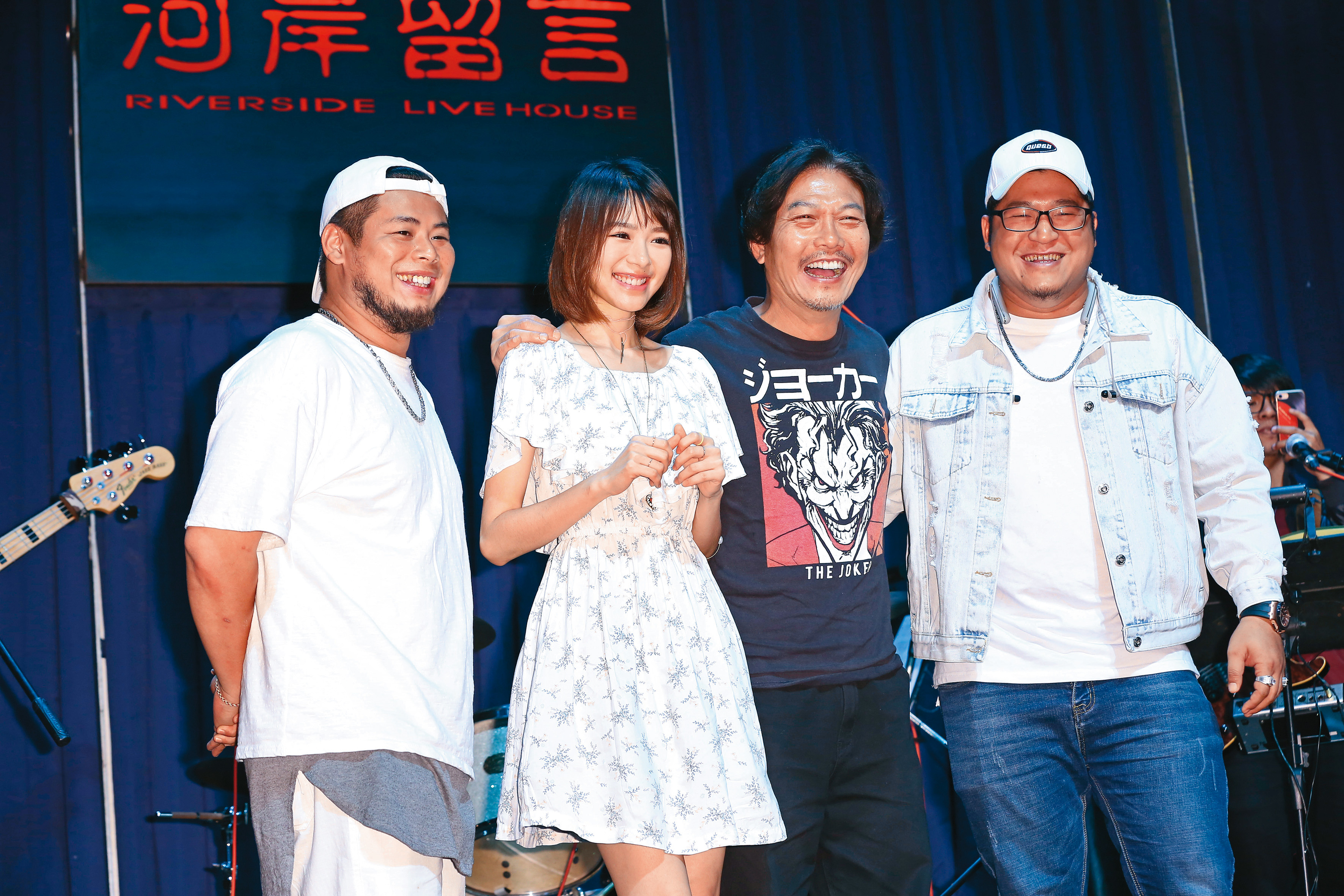 草爺（右起）、錢小豪、林明禎和游否希多年前一起出席演唱會彩排記者會。