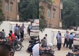 廣東某幼兒園今傳出男子持刀砍人事件，警方趕抵現場立即將嫌犯逮捕。（截圖自微博）