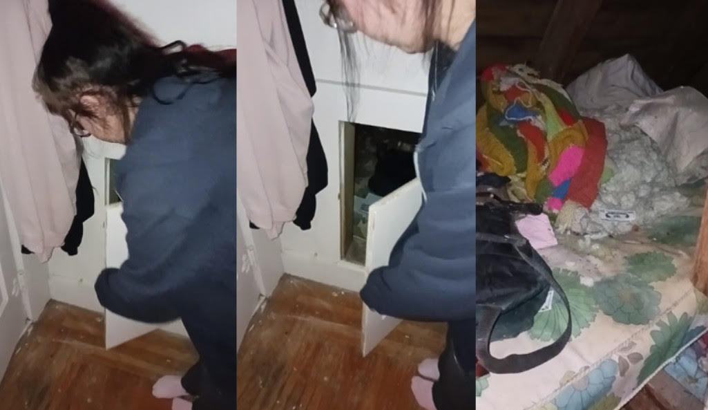 女網友搬新家後赫然發現一間神祕的儲藏室，打開後懷疑是否曾有人住在這間密室內。（翻攝Reddit）