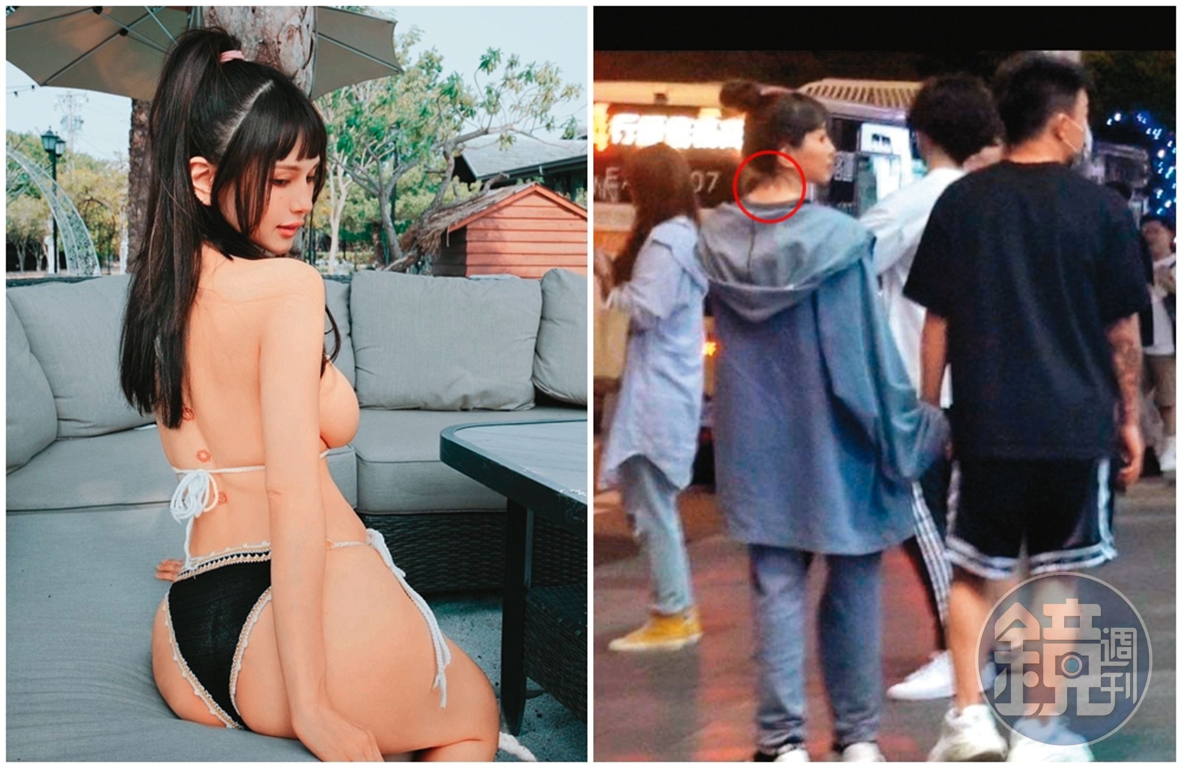 Toyz牽手的包頭妹，經比對後頸刺青和古容榕一致。（翻攝自網路）