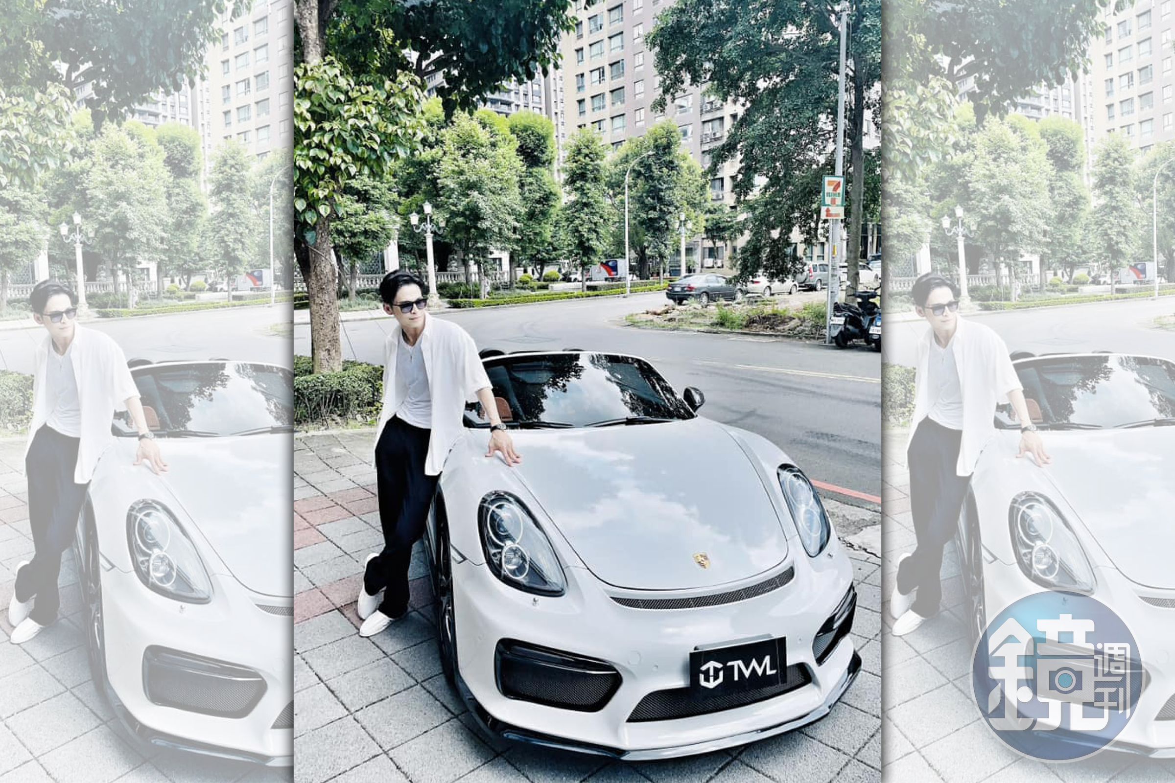 藝人Gino曬出和愛車的合照，但被網友抓包違規停車。（翻攝自GINO Tsai臉書）