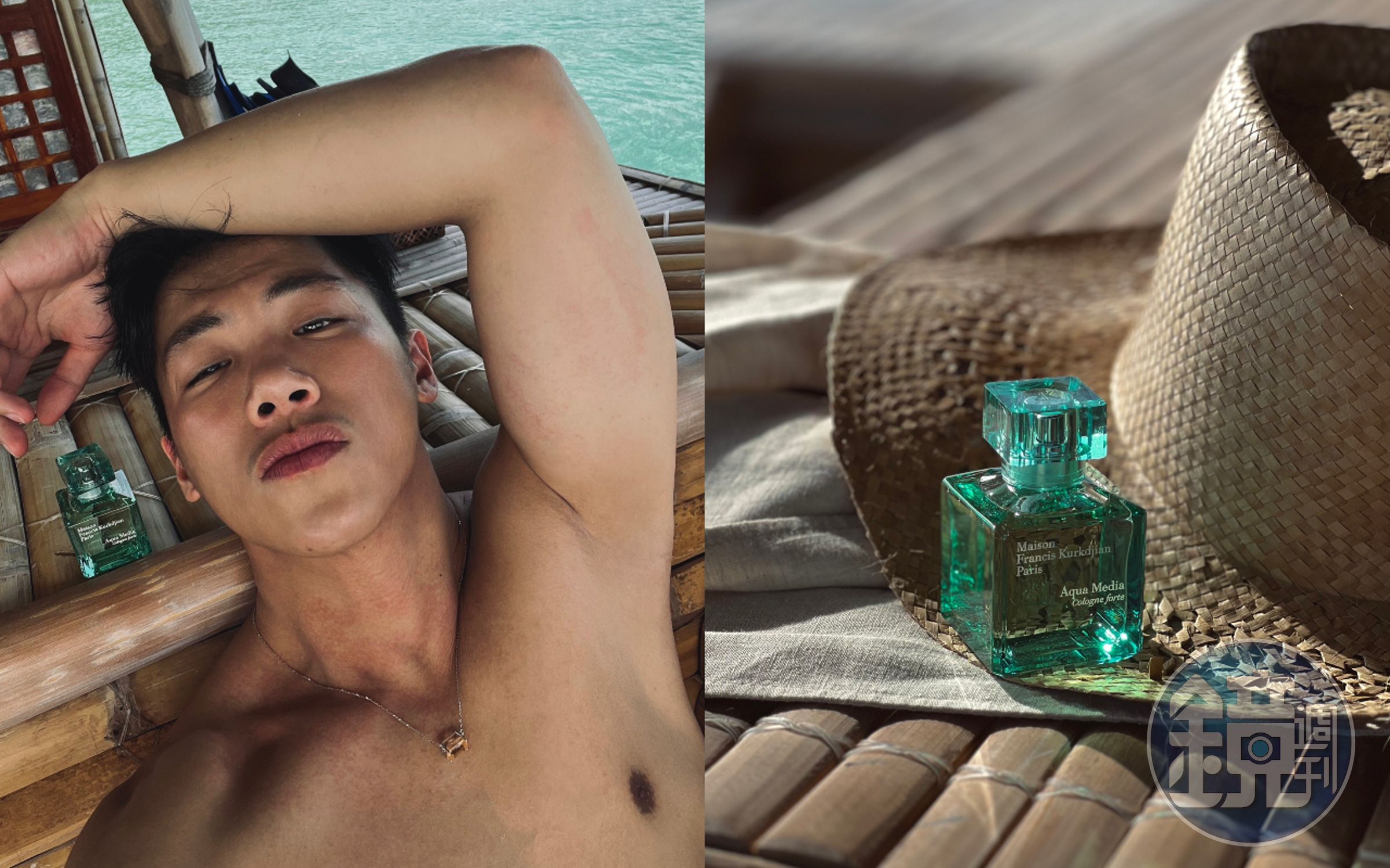 范成章與中間之水古龍淡香精（NT$6,200∕70ml）。（Maison Francis Kurkdjian提供）