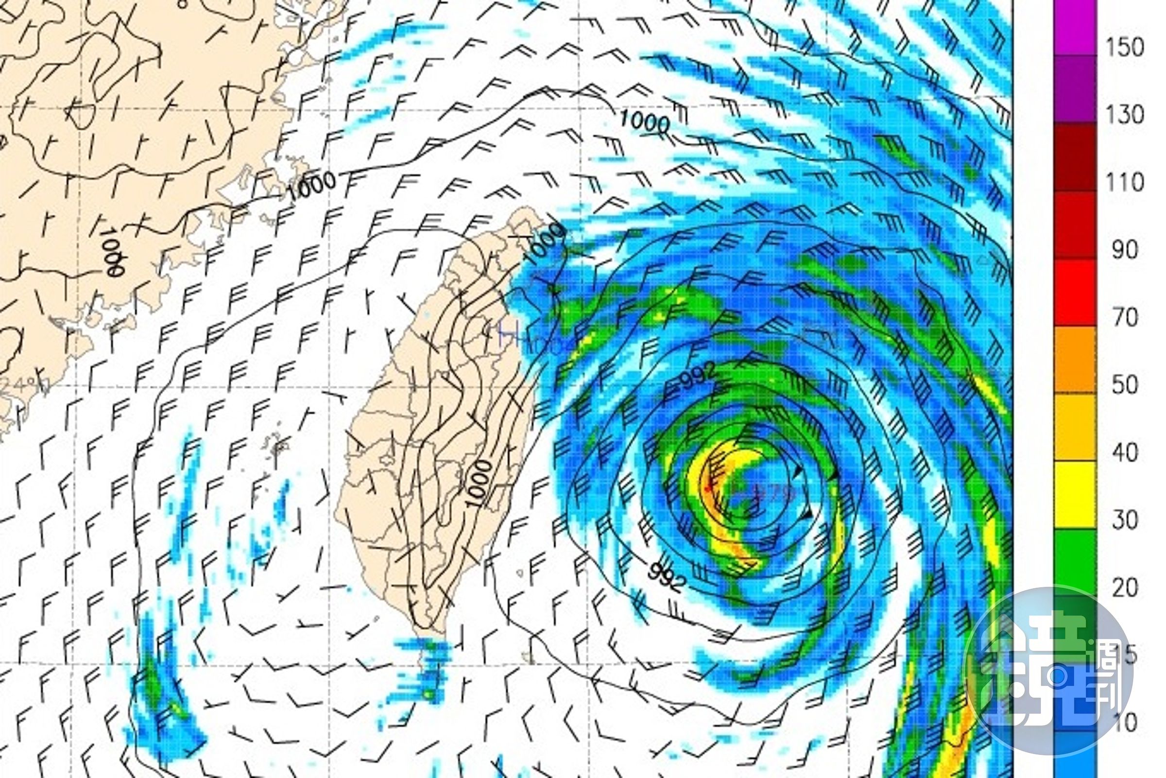 根據鄭明典分享的預測圖，颱風很可能在7月16日登陸台灣。（翻攝自鄭明典臉書）