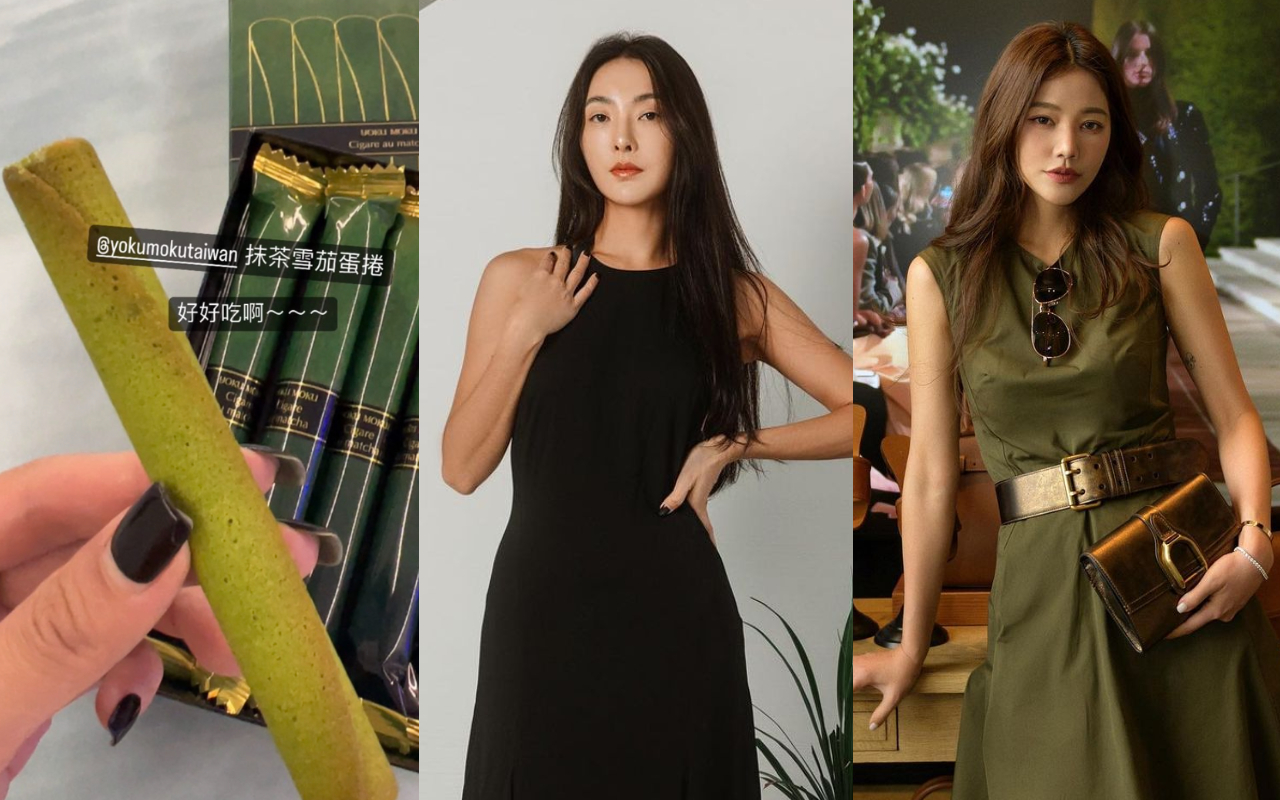 許路兒（右圖）、吳速玲（中圖）嘗鮮吃到抹茶雪茄蛋捲（左圖）。（翻攝自許路兒、吳速玲IG）
