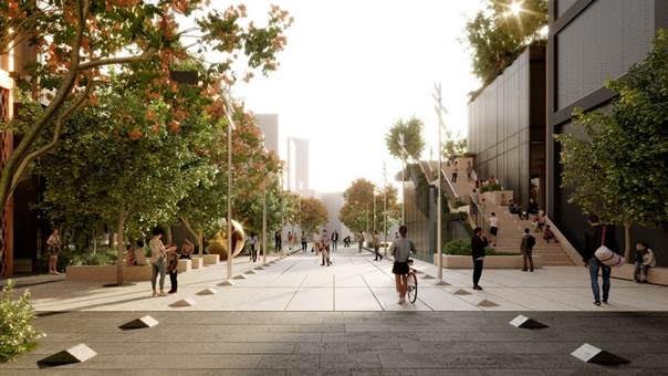 「學府敦南都市更新案」位於臺北市大安區敦化南北路軸帶，將興建住宅與A級辦公大樓兩棟建築；建物間將會有人車共用的開放式核心廣場。（業者提供）