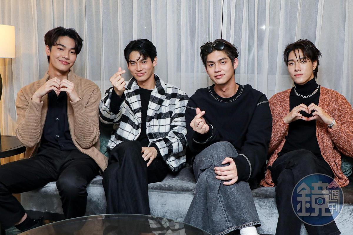 泰國「F4」Dew（左起）、Win、Bright、Nani今年2月來台時接受本刊獨家專訪。（資料照片）