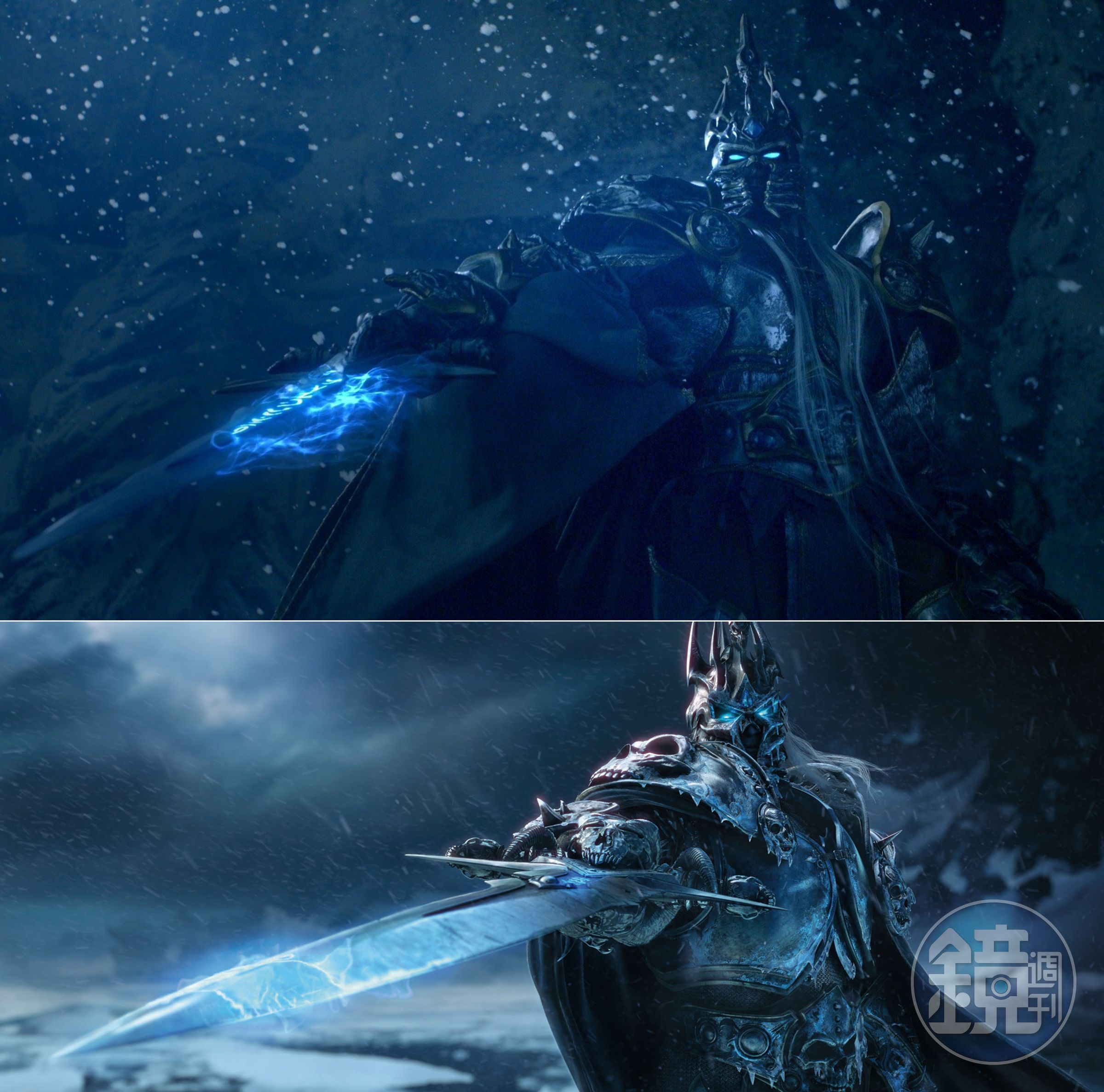動視暴雪與霹靂合作，以布袋戲形式拍攝《巫妖王之怒》短片（上圖），重現遊戲動畫（下圖）的經典劇情。（動視暴雪提供）