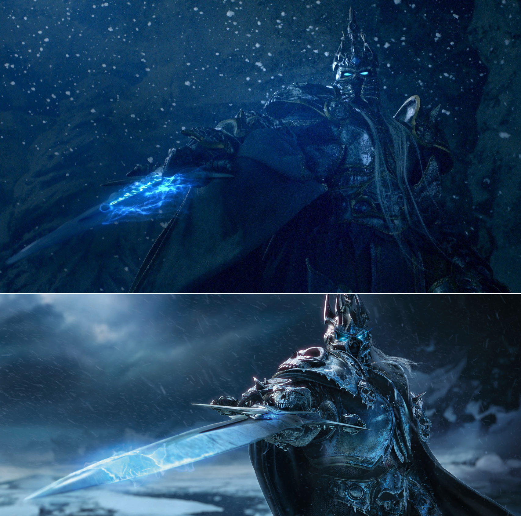 動視暴雪與霹靂合作,以布袋戲形式拍攝《巫妖王之怒》短片(上圖),重現遊戲動畫(下圖)的經典劇情。(動視暴雪提供)