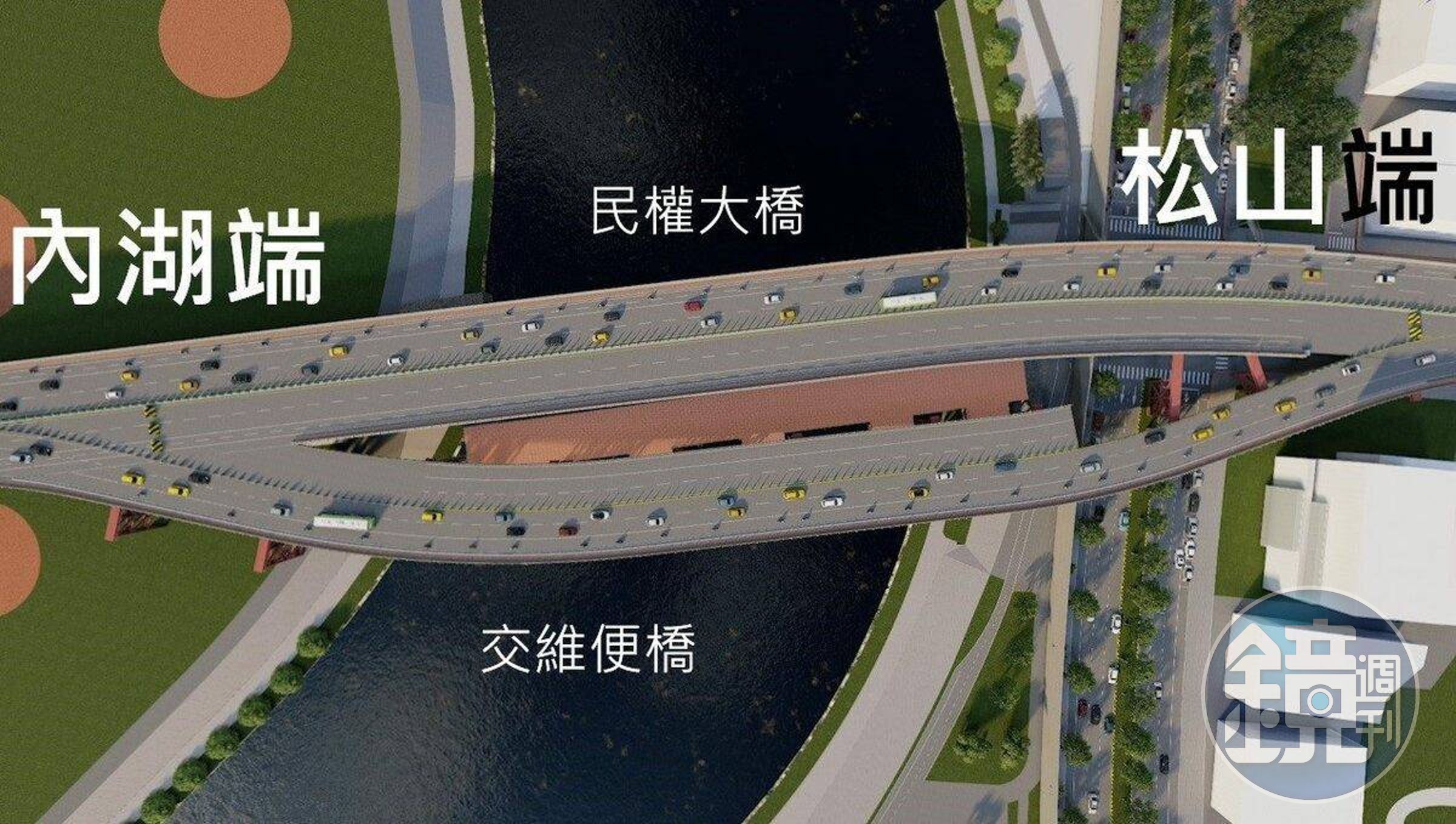民權大橋第一次交維轉換後示意圖。（翻攝自台北市工務局網站）