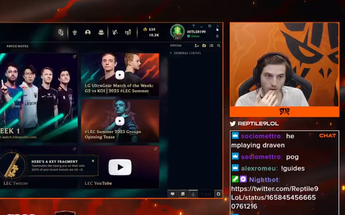 Fnatic旗下電競選手因小帳號取名為「希特勒」且在直播中曝光，遭到解約。（翻攝自推特）