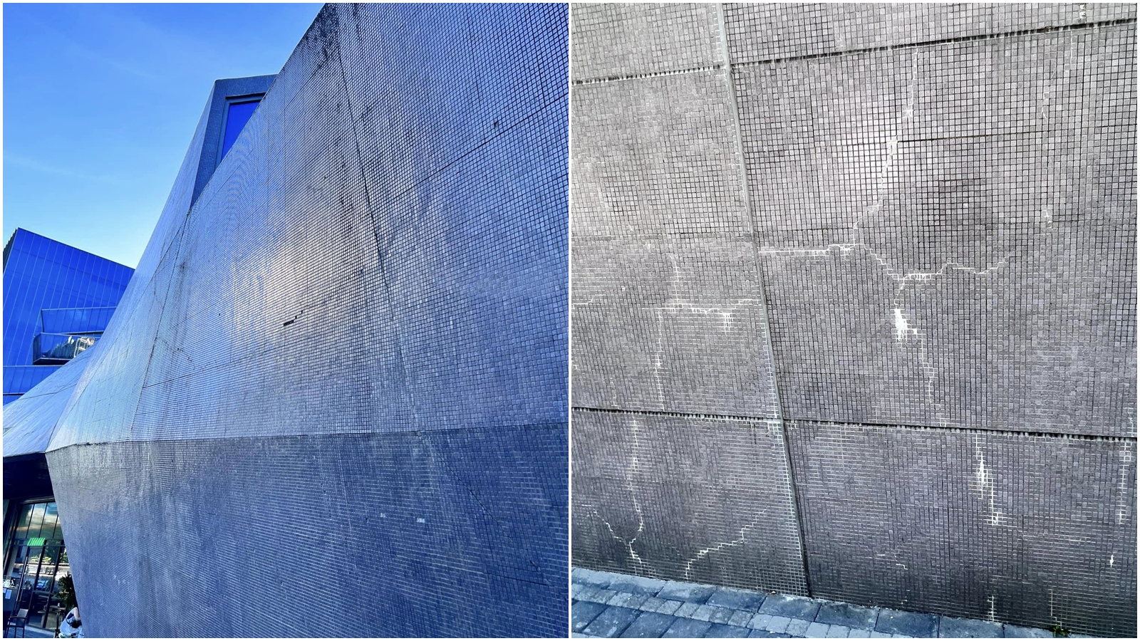 崴爺曝光，5張圖，可見北流磁磚剝落、牆面斑駁、外牆龜裂。（翻攝自臉書@我是崴爺）