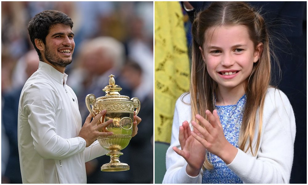 夏綠蒂公主（右圖）是阿卡瑞茲（左圖）的小迷妹。（翻攝Wimbledon官網、katemiddletonprincessofwales IG）