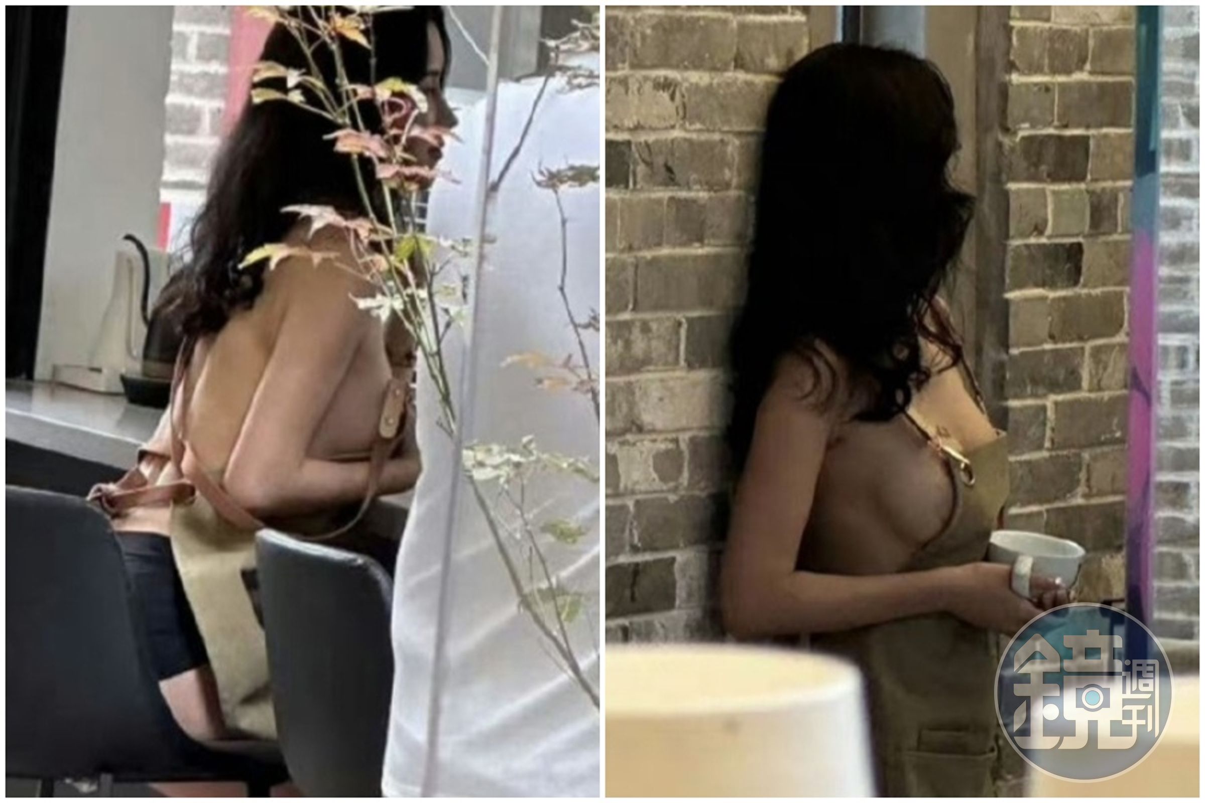 中國某咖啡廳疑遭女子擅自入內性感擺拍，照片引起網友熱烈討論。（翻攝自微博）