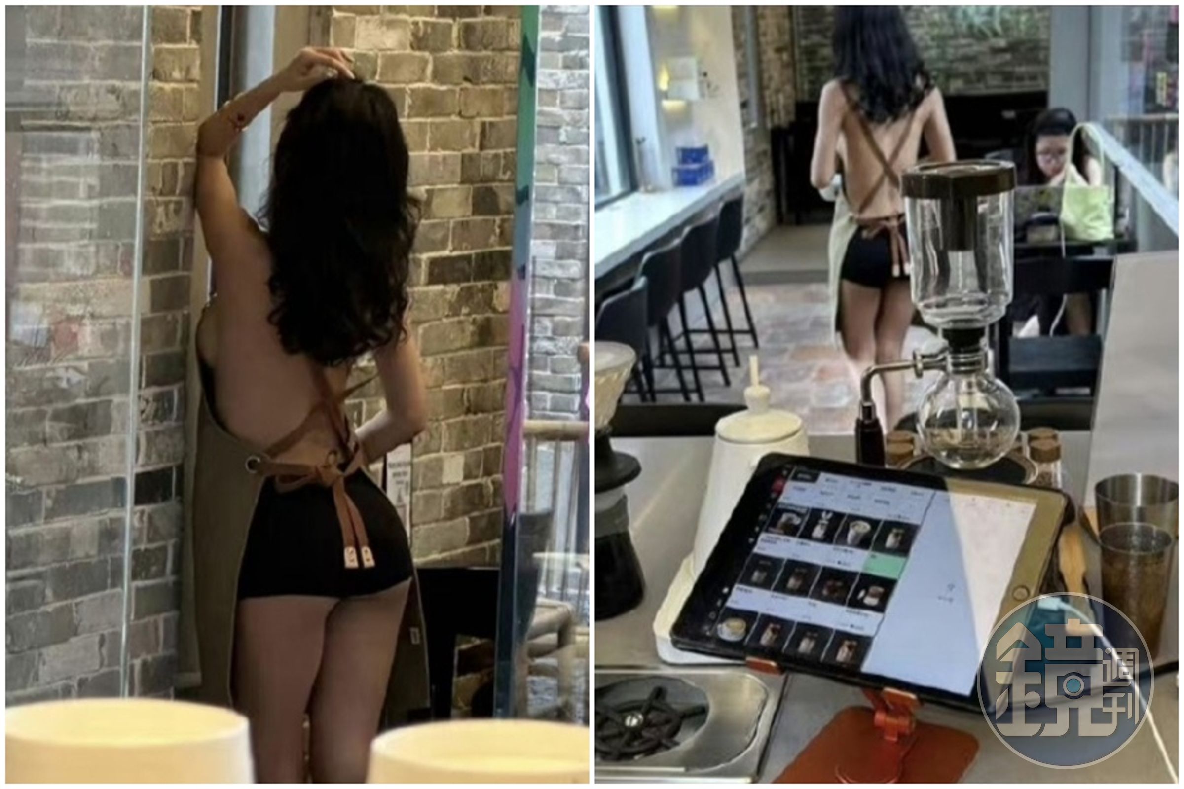 中國某咖啡廳疑遭女子擅自入內性感擺拍，照片引起網友熱烈討論。（翻攝自微博）
