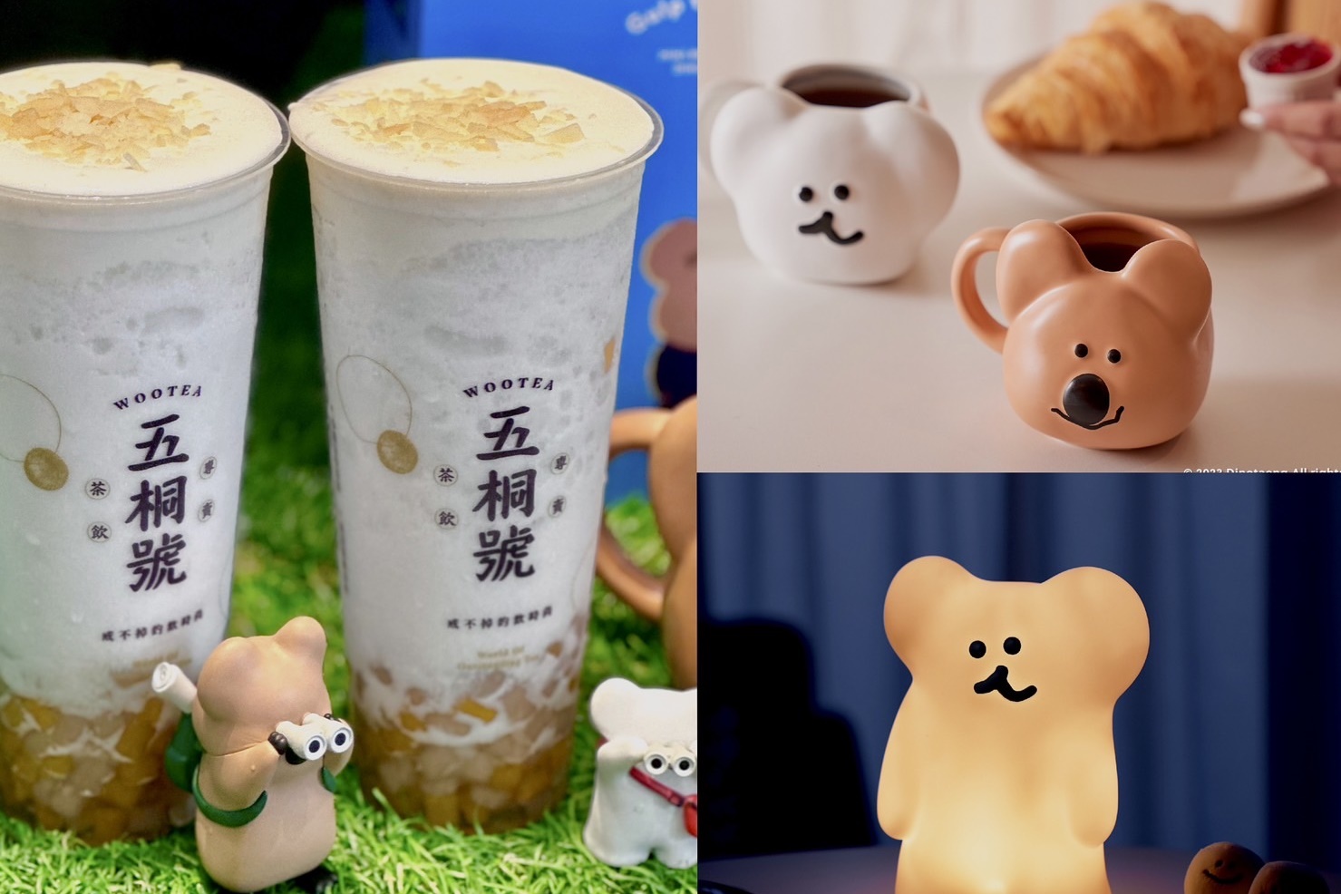 手搖飲品牌「五桐號」今夏獻上異國風全新飲品，以及「DinoTaeng」聯名集點活動。（右上、下，五桐號提供）