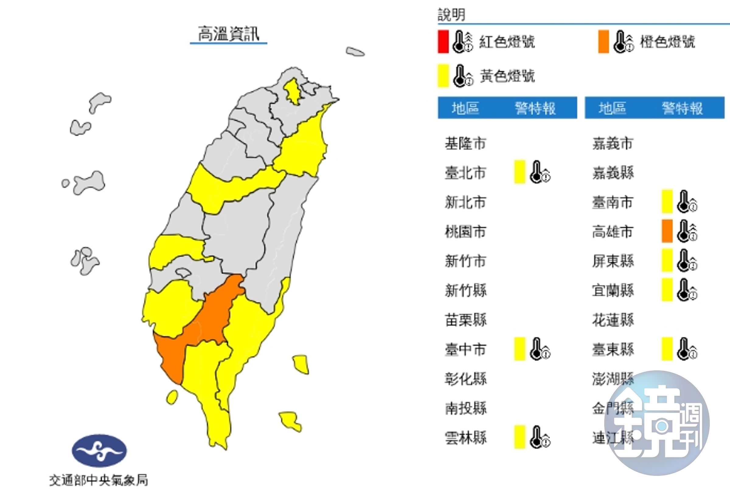 中央氣象局發布高溫資訊。（中央氣象局提供）