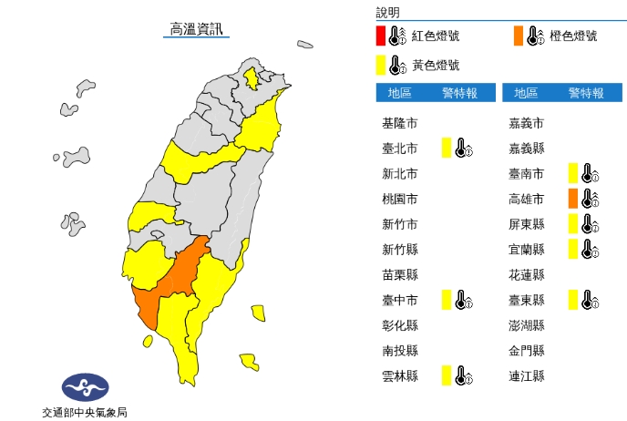 中央氣象局發布高溫資訊。（中央氣象局提供）