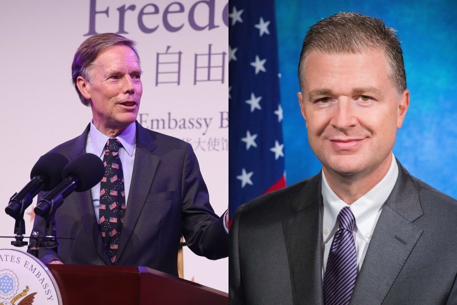美國駐中國大使伯恩斯（左）與國務院東亞事務助理國務卿康達（右）也傳出信箱遭駭客入侵。（翻攝自@USA_China_Talk Twitter、U.S. Asia Pacific Media Hub臉書）