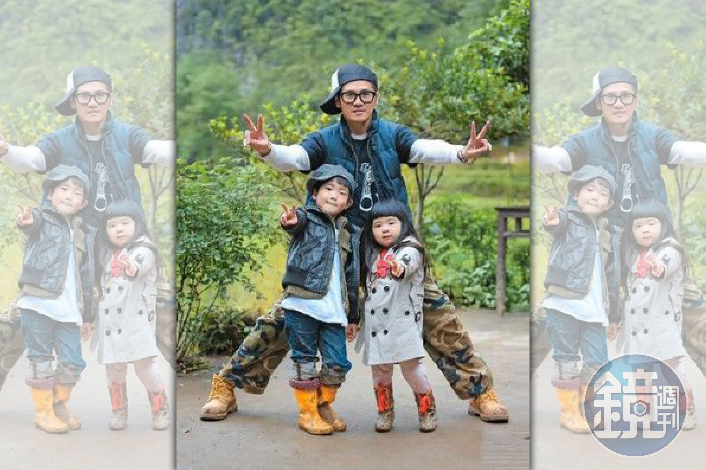 曹格曾帶著兒女Joe、Grace，參加親子陸綜《爸爸去哪兒》。（翻攝自微博）