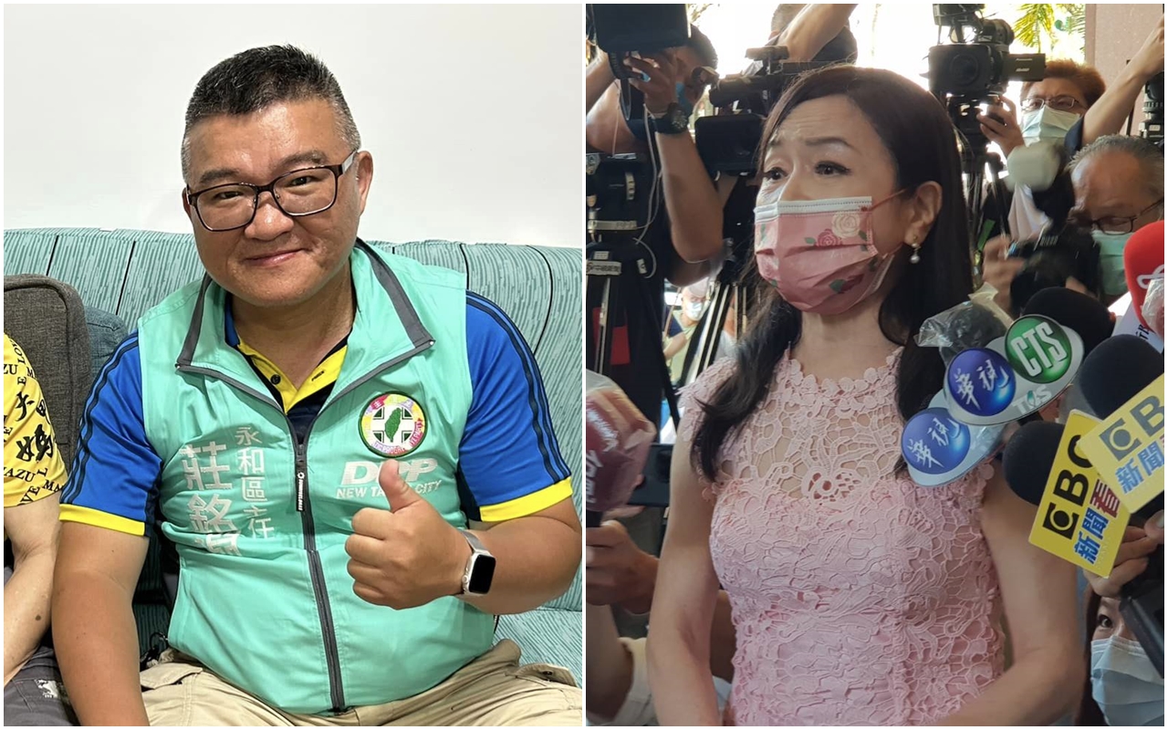 莊銘淵（左）與主席合影的參選定裝照臨時喊卡，周玉蔻（右）po文分析，是黨中央給面子，「叫你知所進退，主動退選了」。（翻攝自莊銘淵臉書／本刊資料照）