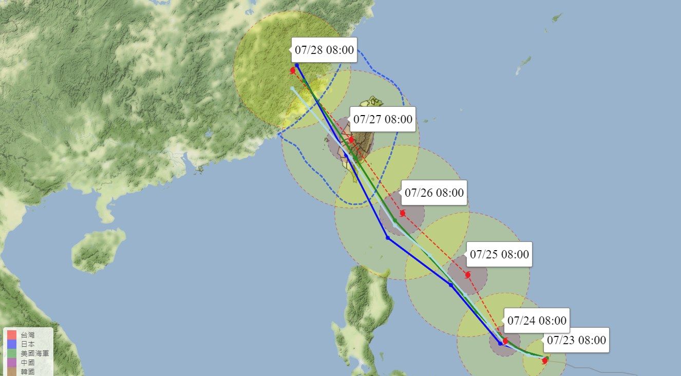 各國模式預測出爐，路徑幾乎朝台灣前進。（翻攝自彭啟明臉書）