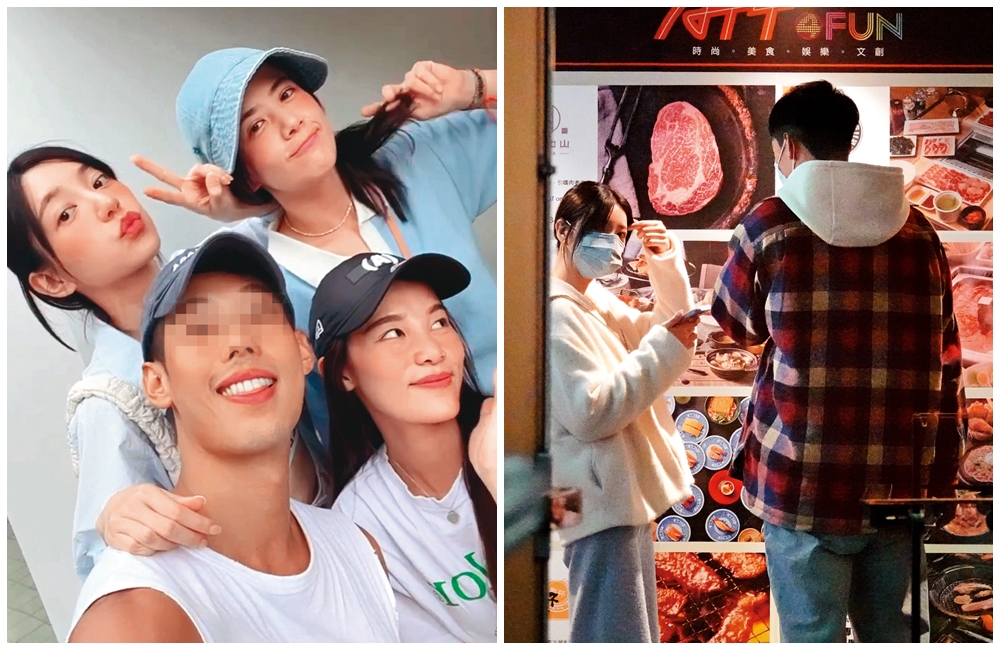 郭雪芙（左圖後排左）與友人去Andy的店吃飯，合照時搭上Andy（左圖前排左）的肩，肢體動作露餡。（左圖翻攝自郭雪芙IG）
