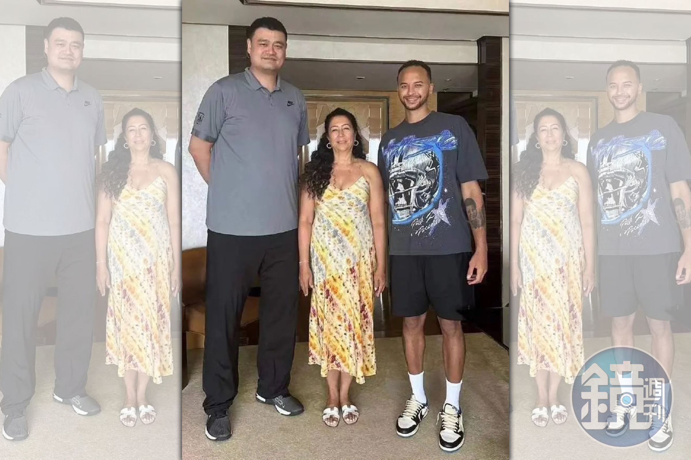 NBA球員安德森昨(右)正式以「李凱爾」名字取得中國國籍,成中國首位歸化的籃球員。左為姚明。(翻攝自推特@TheNBACentral)