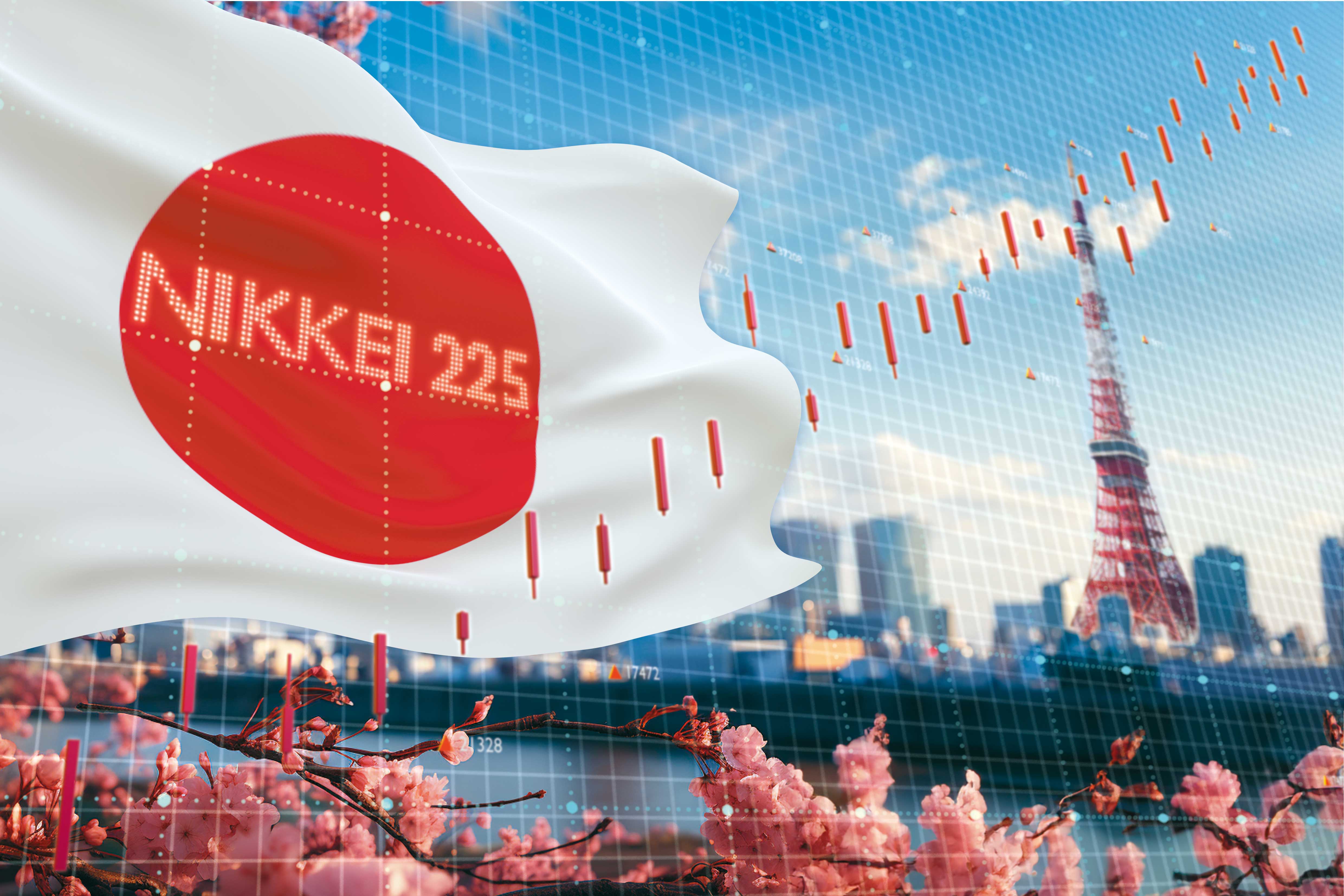 日經225在6月突破32,000點，將挑戰1989年歷史高點38957.44點。（示意畫面。AI繪圖Midjourney生成，本刊美術組後製）