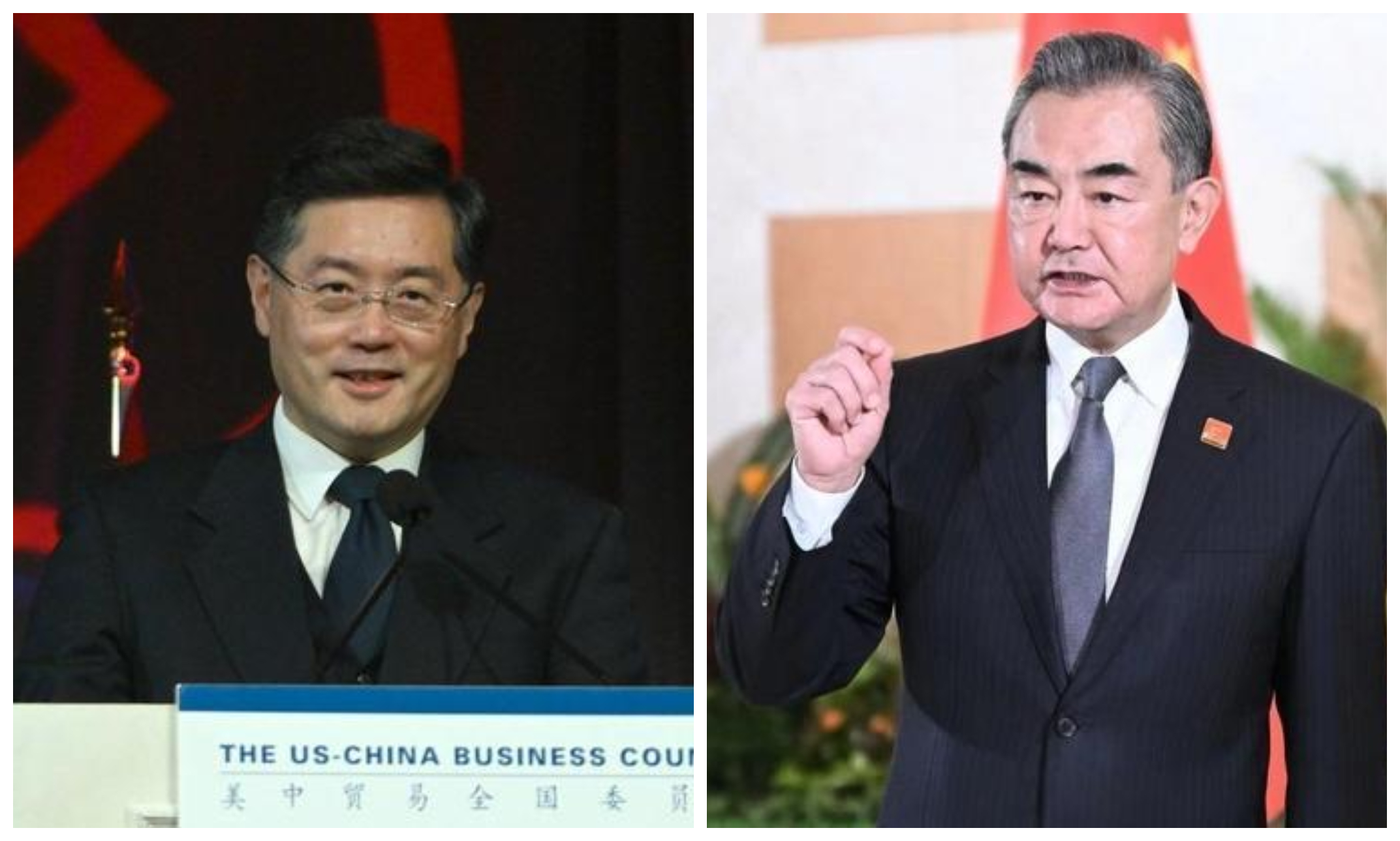 秦剛（左圖）被免去中國外交部長職務，由王毅（右圖）回鍋兼任。（翻攝秦剛推特、中國外交部官網）