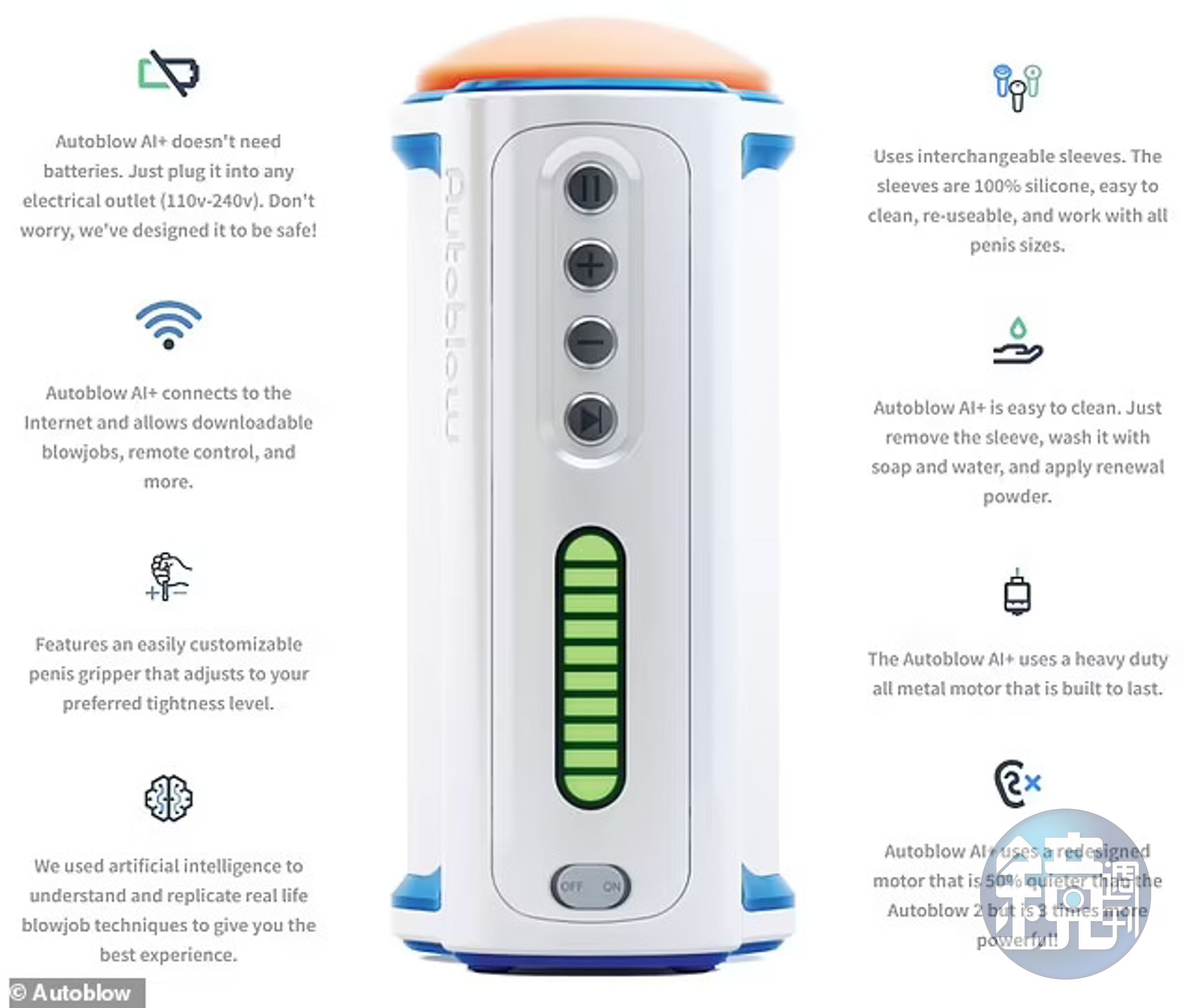 「Autoblow AI+」本身就是斯隆研發的性玩具,它號稱是全球第一個可以進行「客製化感覺」的性玩具。(翻自《每日郵報》)
