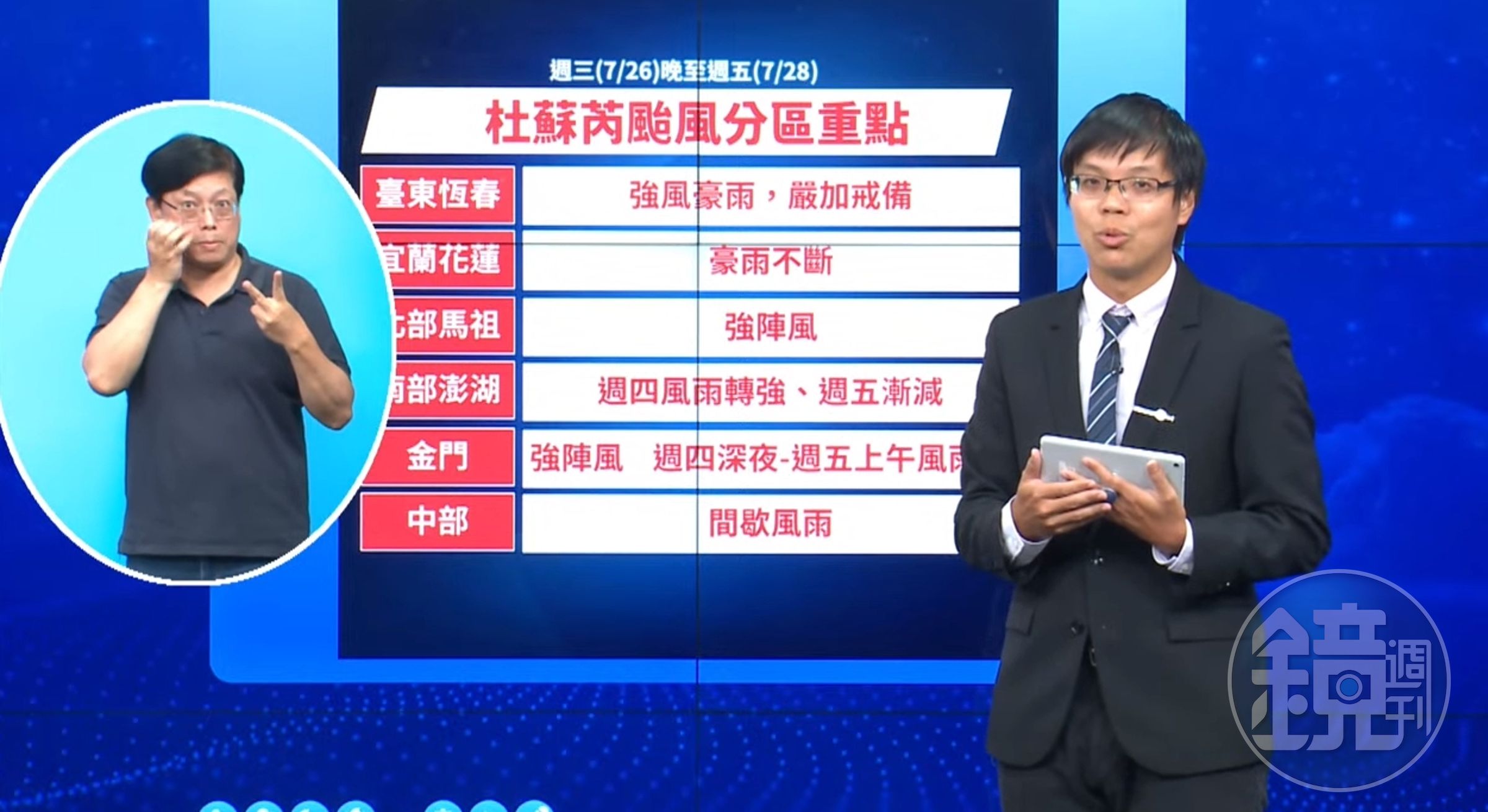 杜蘇芮颱風分區重點。（翻攝自YouTube@CWB氣象局）