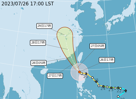 杜蘇芮颱風潛勢路徑預測。(中央氣象局提供)