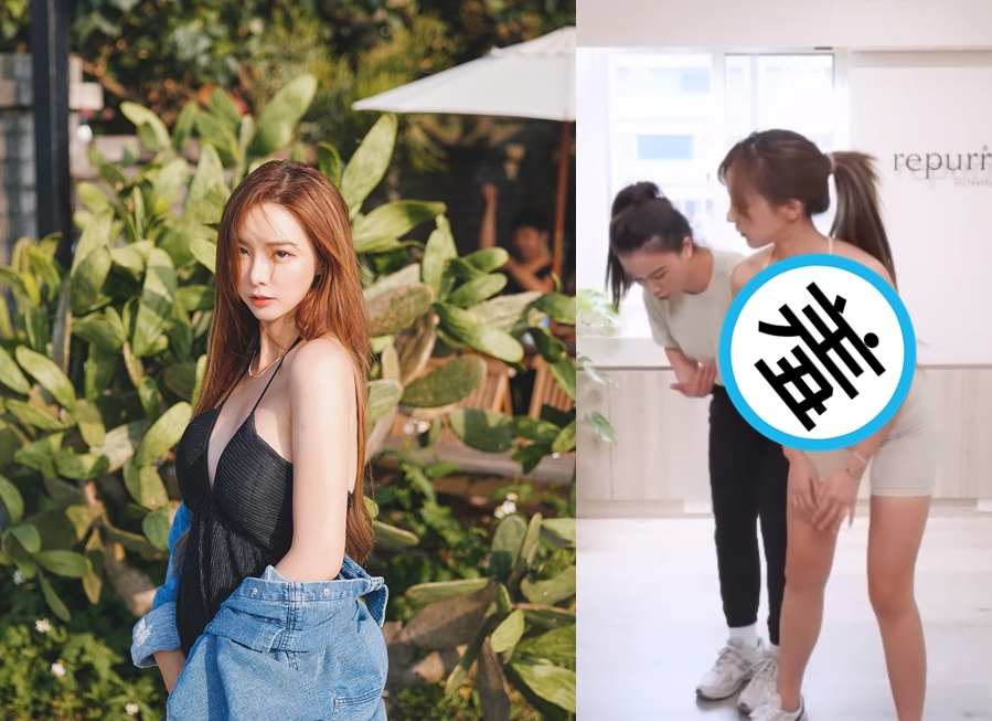 YouTuber奎丁在社群示範健身動作，胸前視角太刺激，粉絲嗨爆。（翻攝IG@zamy_ding）