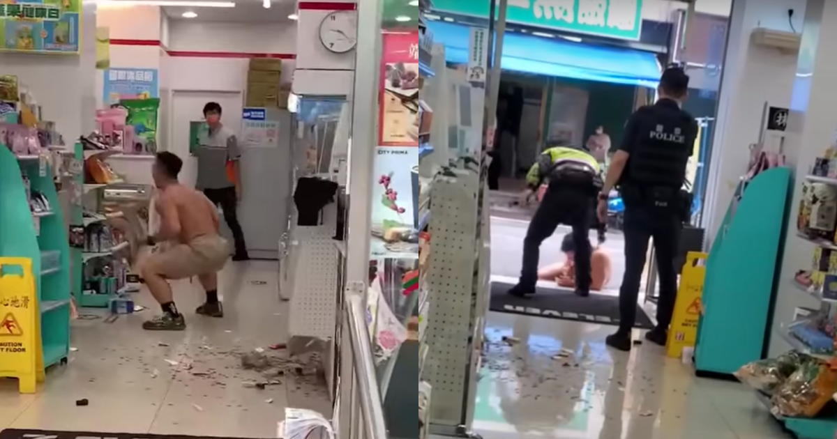 朱姓健身教練5月在超商大暴走，被封為「超商浩克」。（翻攝自YouTube）