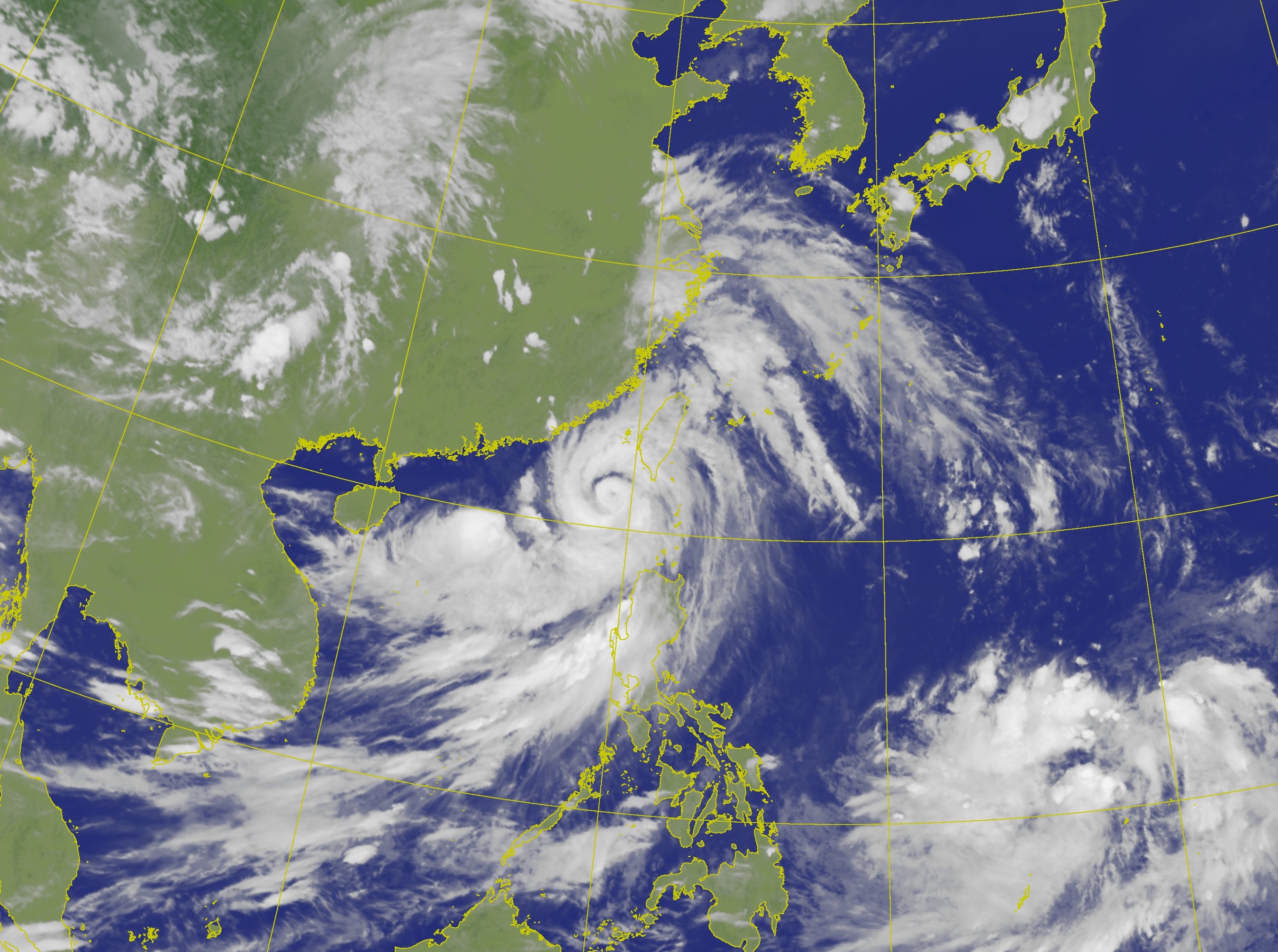 杜蘇芮中心目前在鵝鑾鼻西南西方海面，向北北西移動。（中央氣象局提供）