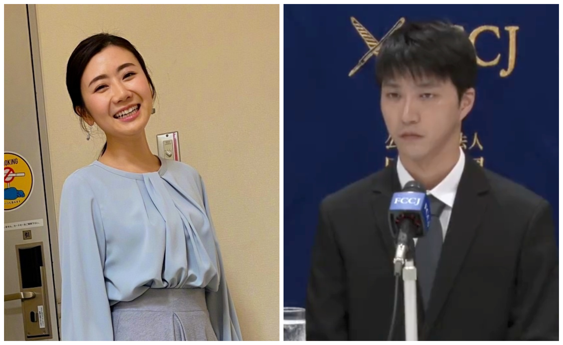 江宏傑（右圖）今在日本開記者會，控訴前妻福原愛（左圖）綁架。（翻攝推特畫面、福原愛微博）