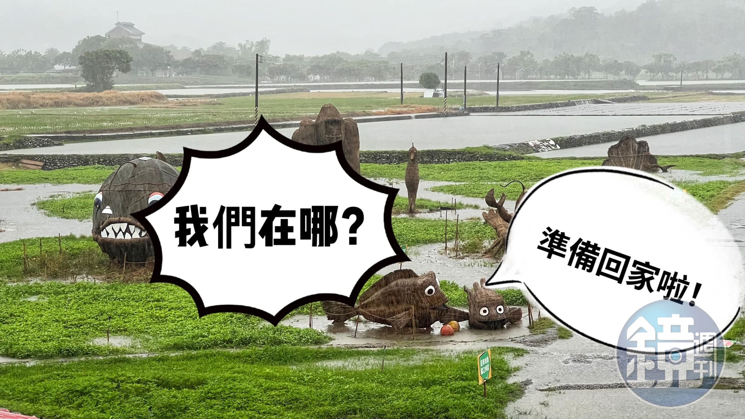 「稻草藝術季」首度碰上淹水狀況。(翻攝花蓮縣富里鄉農會臉書)