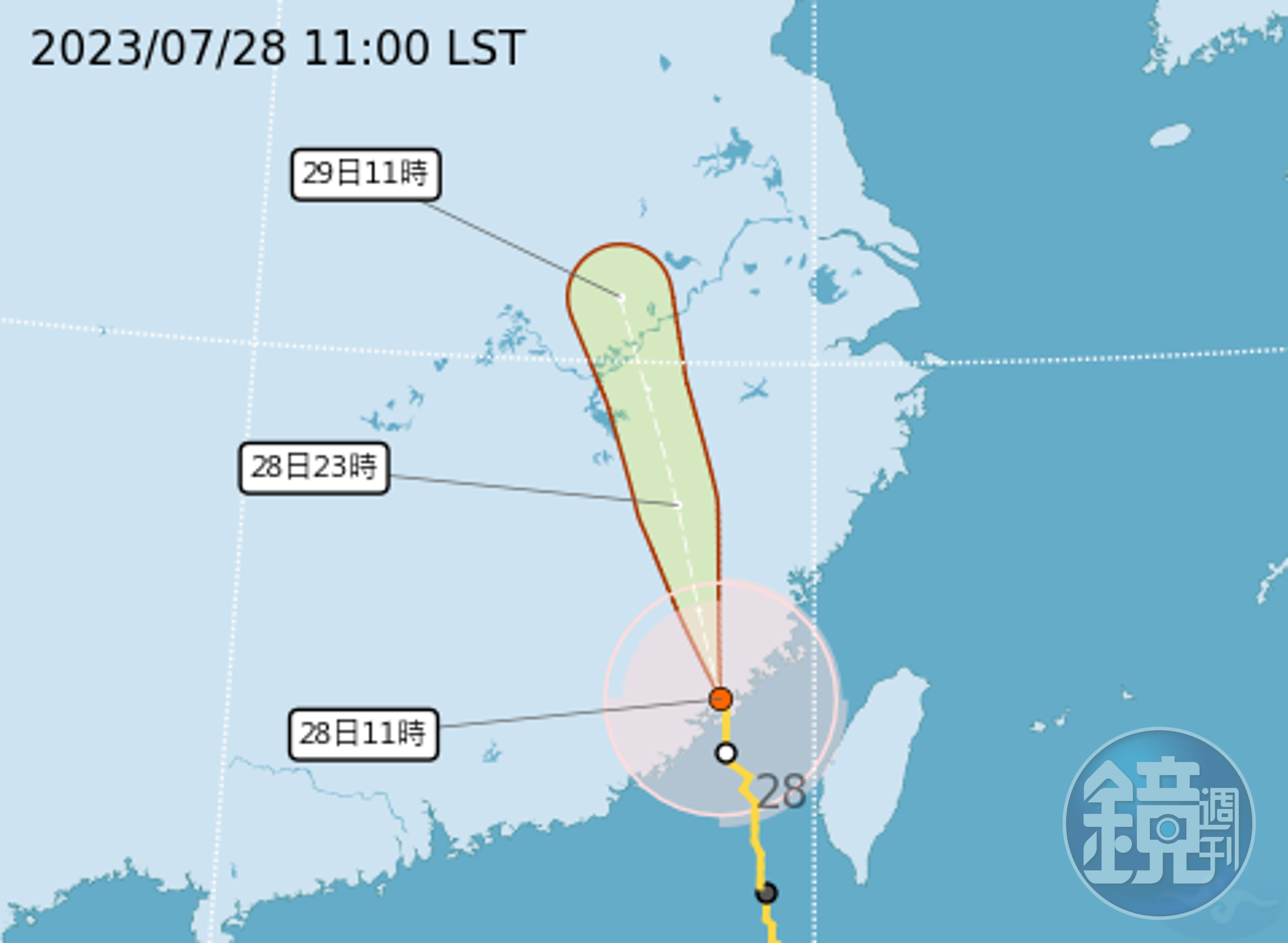 中央氣象局指出,暴風圈已脫離台灣本島,金門、澎湖風雨持續中。(中央氣象局提供)