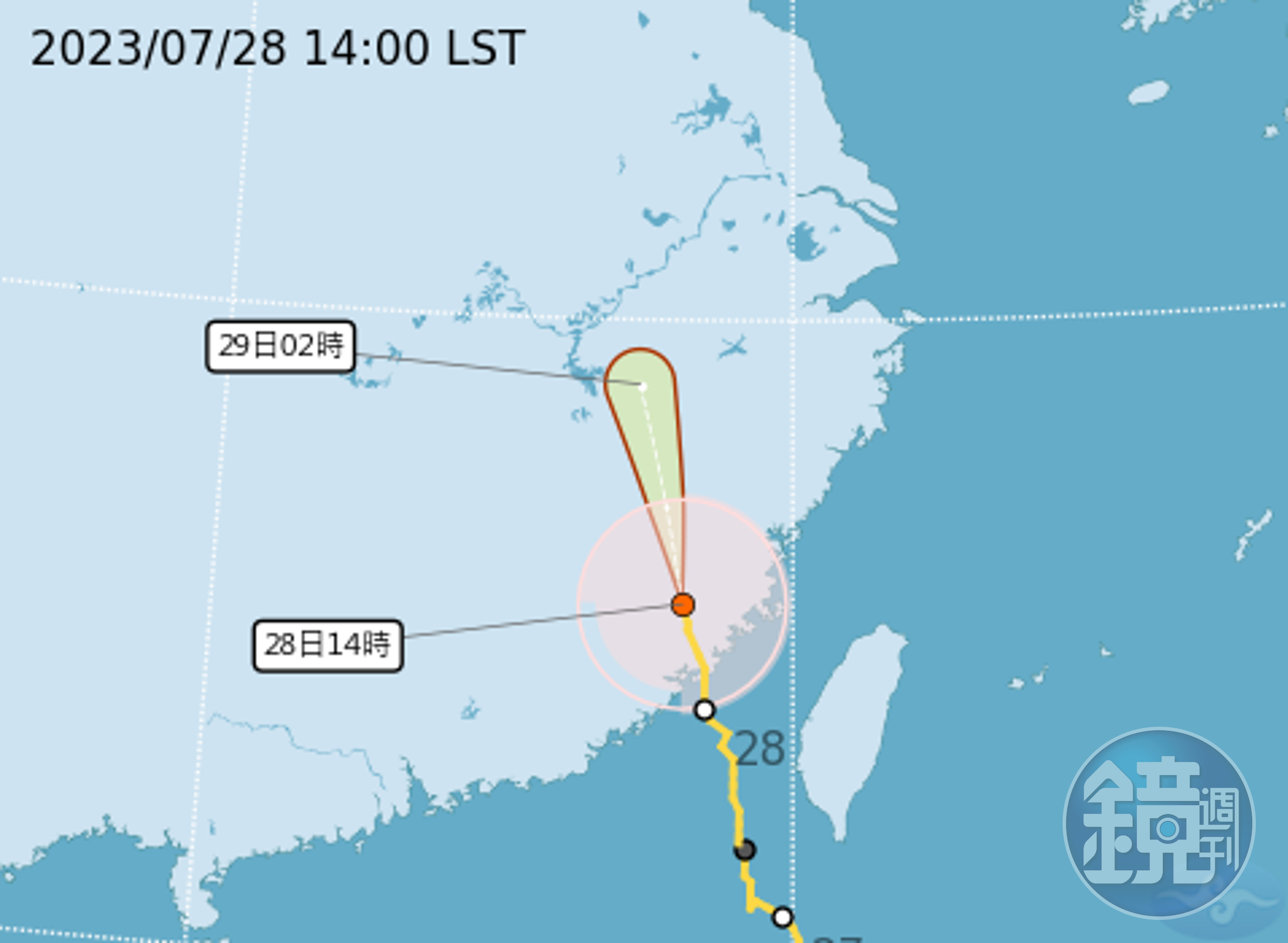 目前中心在金門北北西方之陸地,繼續向北北西移動,金門仍有強陣風(中央氣象局提供)